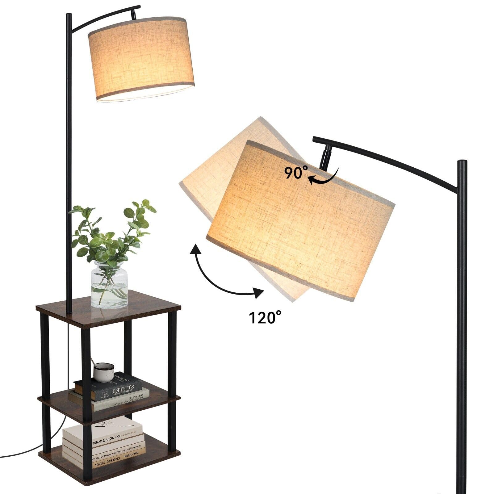 YU YUSING Lampada Da Terra Moderna 4 Luci Con Ripiani - 1,6 M, Nera, Paralumi A Stella, Attacco E14 - 3