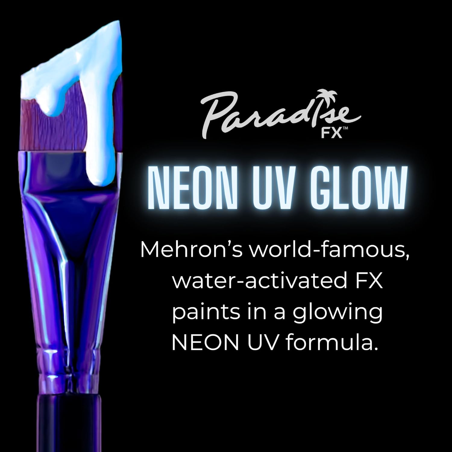 Mehron Paradise FX UV Neon Glow – Dark Matter – Neon Clear/Blue UV 0.25 oz | Pro Water-Activated Shimmer Paint for Raves, Costumes, SFX, Halloween, Stage, Screen, Theater & Cosplay - Image 3