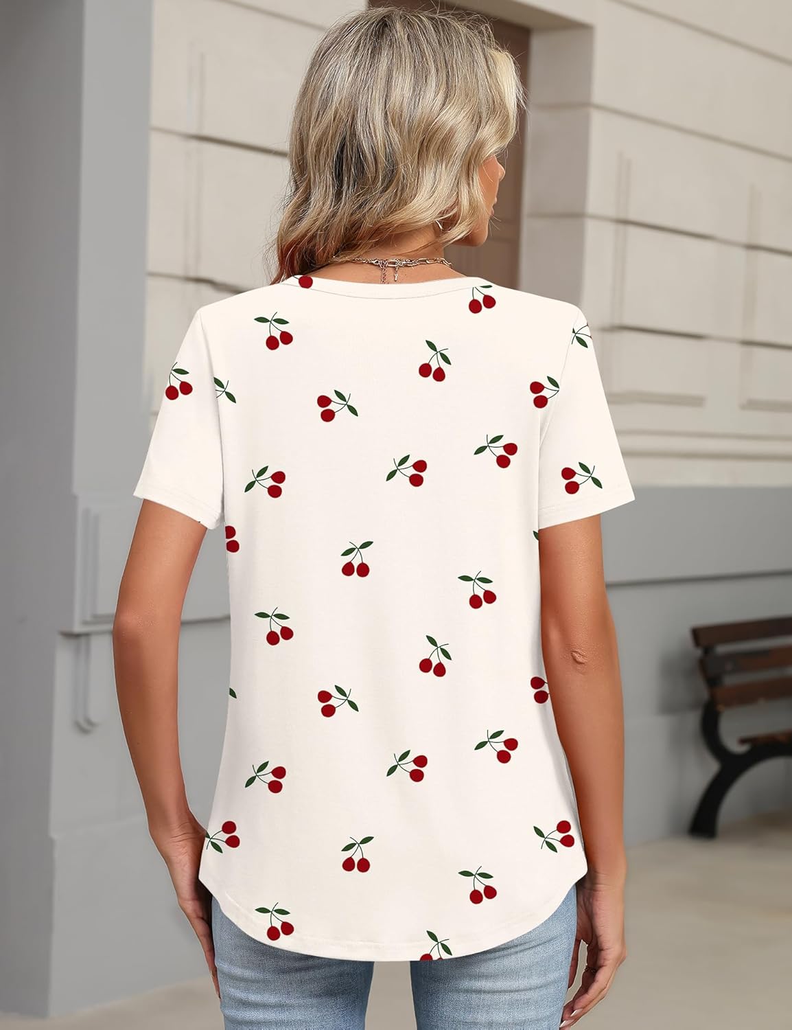 TCOT Women's Tops Dressy Casual Summer Blouses Short Sleeve Button V Neck Spring Tee Shirts - Image 3