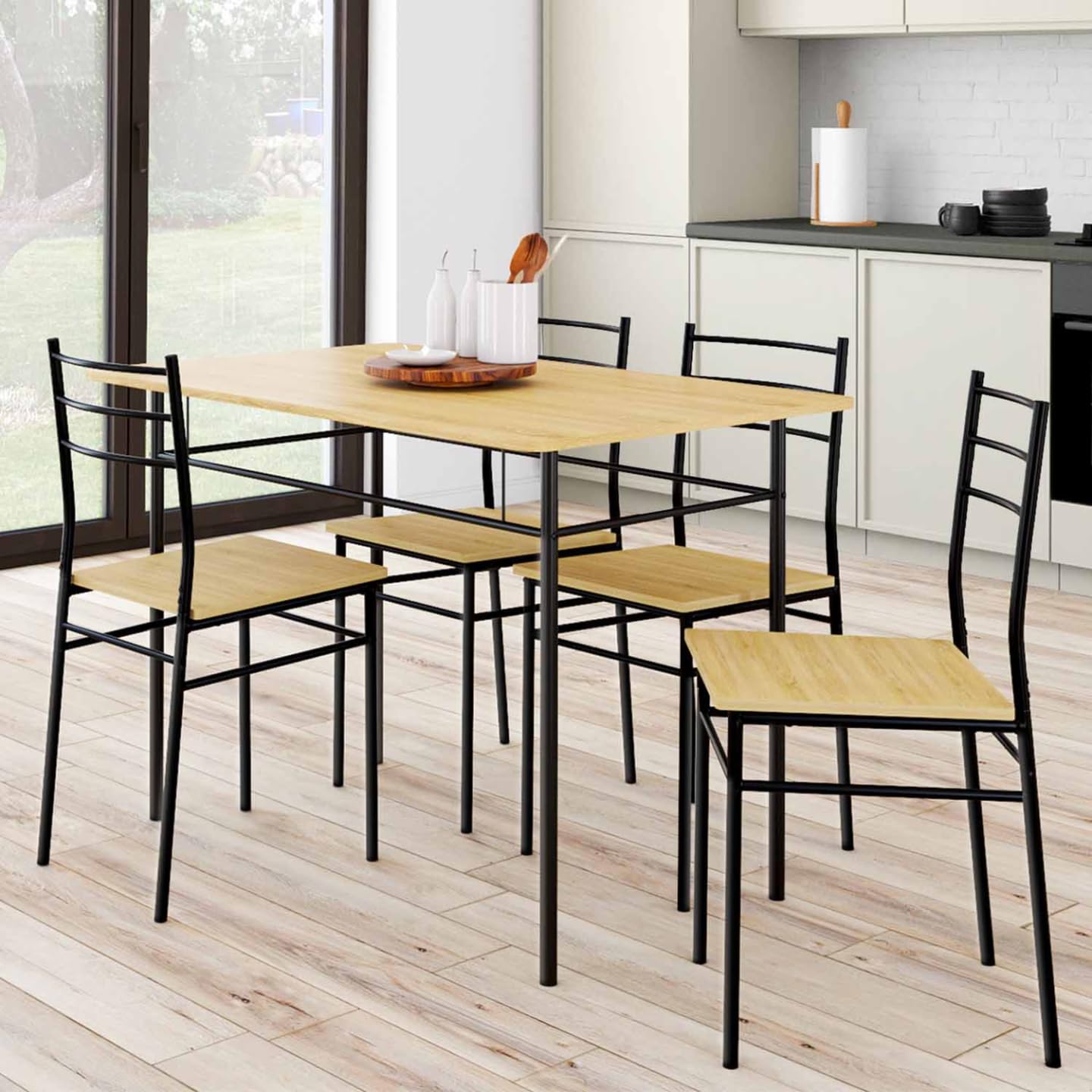 IDMarket - Ensemble Table Angie 4 Personnes + 4 chaises Bois et métal Noir