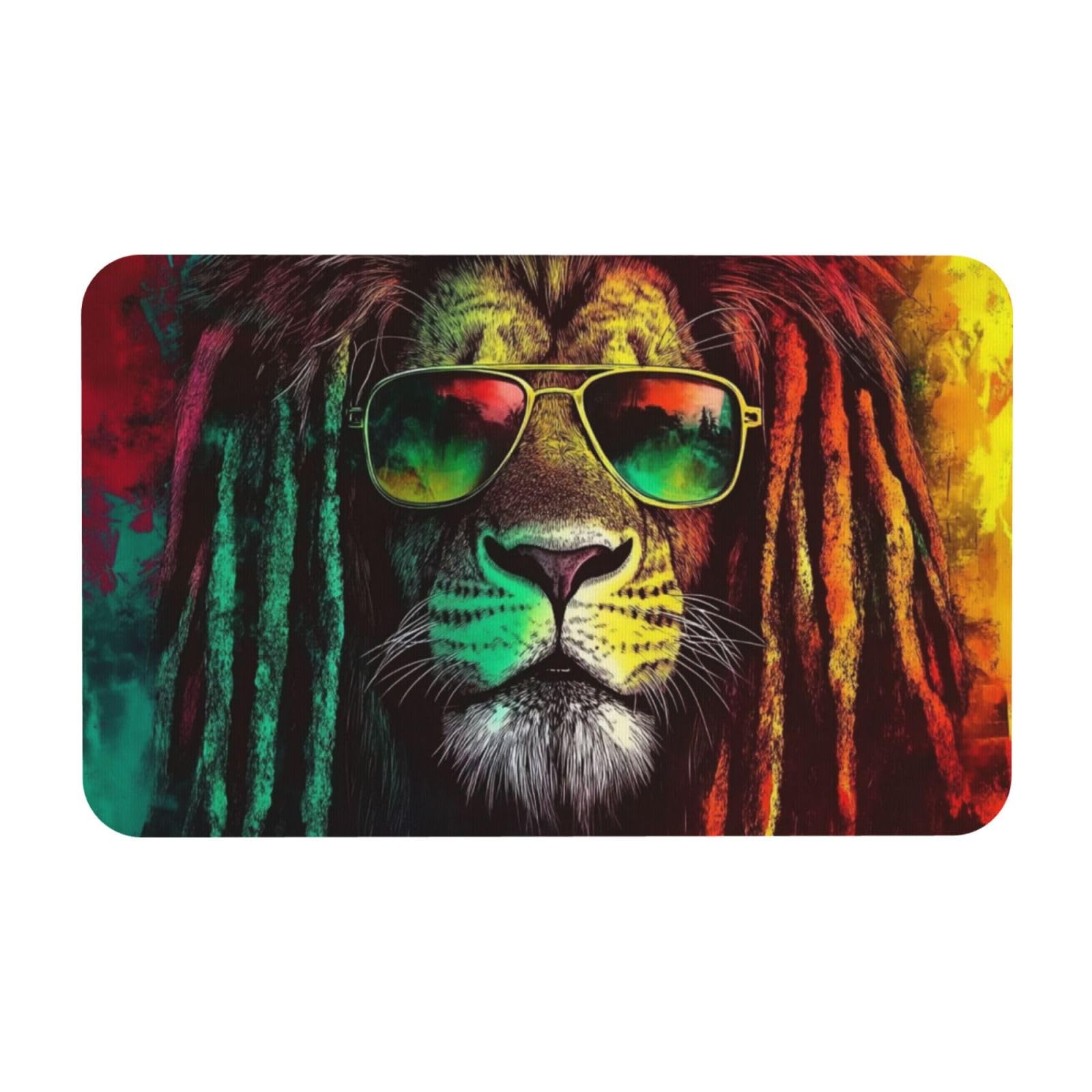 Tapis de bain antidérapant lion à lunettes 50x80 cm sécurisé pour salle de bain