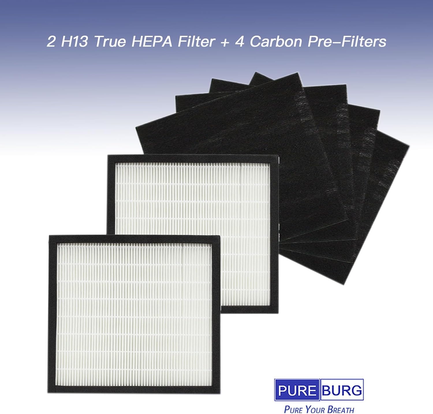 PUREBURG WK01234QPC Replacement Filter Compatible with Oreck WK10002QPC & Airvantage Plus Pet WK10052QPC Air Purifiers,2-Pack H13 HEPA + 4 x Activated Carbon Pre-Filter Air Clean