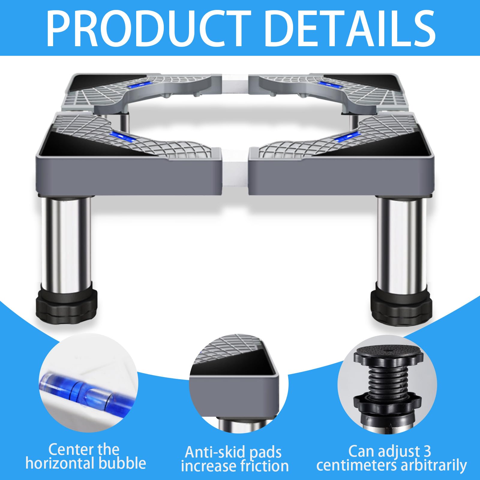 DEWEL Verstelbaar Platform voor Wasmachine, Droger, Koelkast en Vriezer - Stabielere Sokkel met 12 Poten, Breedte 43,5-63 cm, Hoogte 18-20 cm, Wit