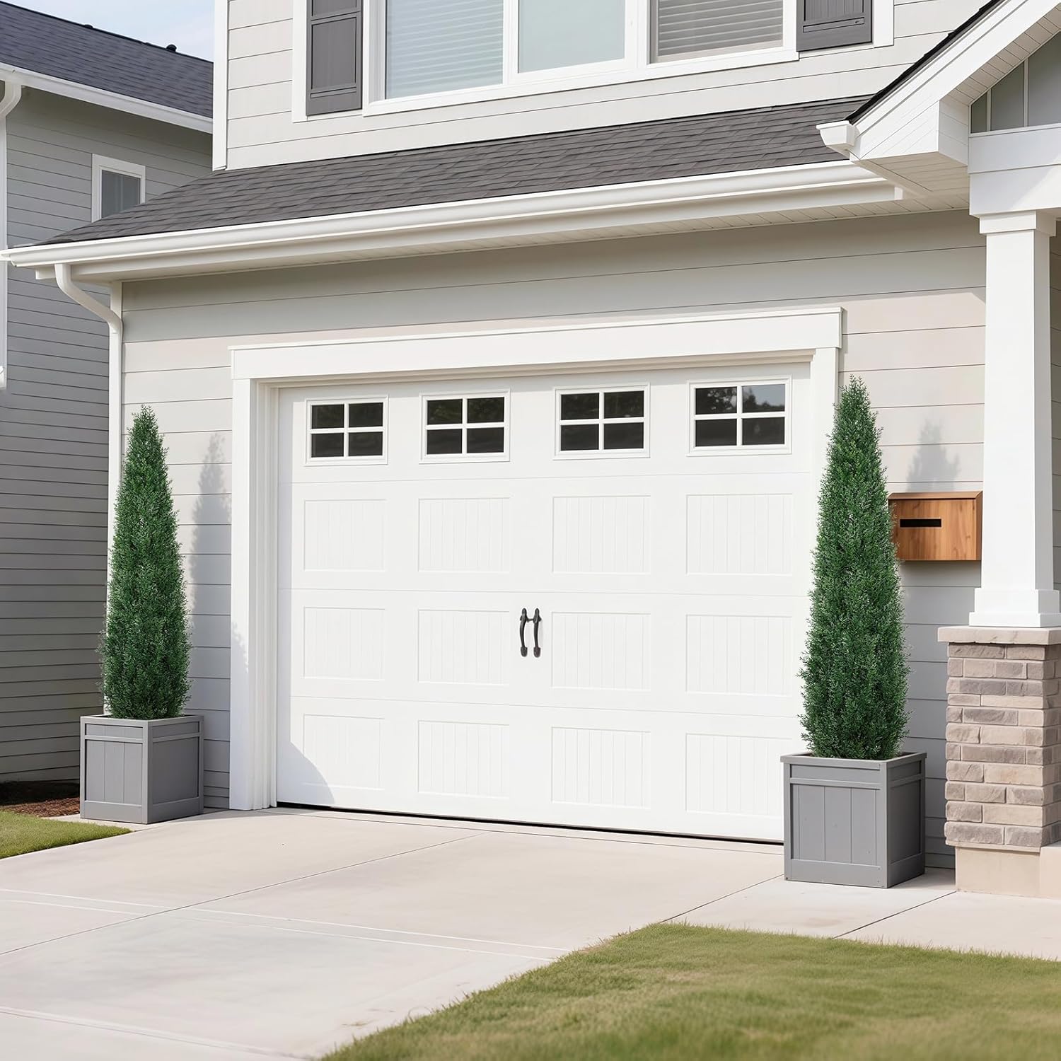 5FT Artificial Cedar Topiary Trees, 2 Pack UV Resistant Outdoor Indoor Faux Evergreen Shrubs, Potted Fake Cypress Plants for Front Porch Home Office Decor