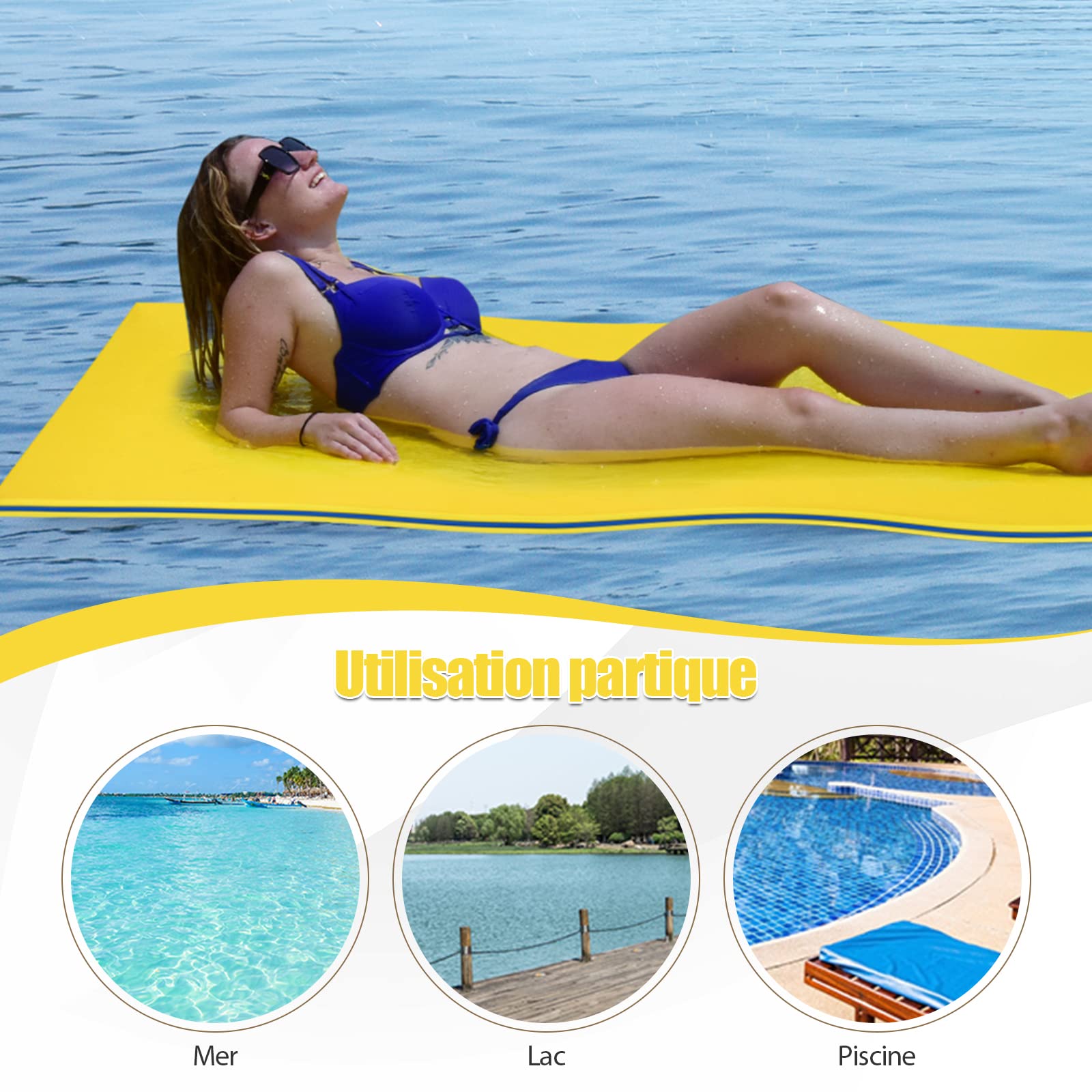Tapis Flottant XPE 216x66 Cm Pour Piscine Ou Lac – Avec Corde élastique, Idéal Pour Bronzer