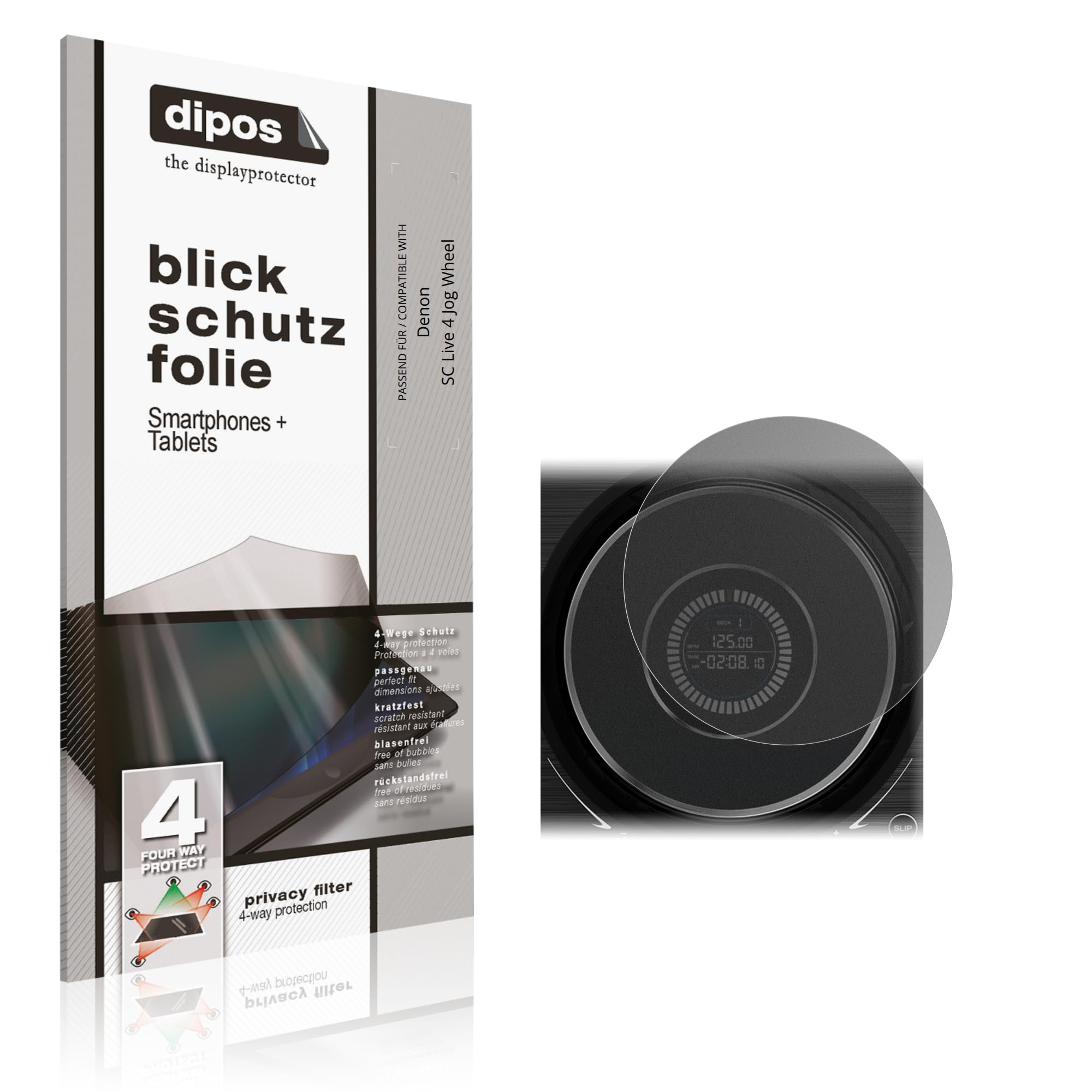 dipos Protector de Pantalla Antiespía para Denon SC Live 4 Jog Wheel | Película protectora mate, filtro de privacidad 4 vías, ajuste perfecto, antiarañazos, sin burbujas, autoadhesivo