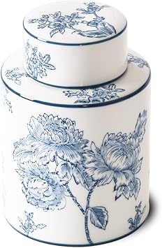 Ceramic Blue and White Ginger Jar for Home Decor, Decorative Jars with Lid