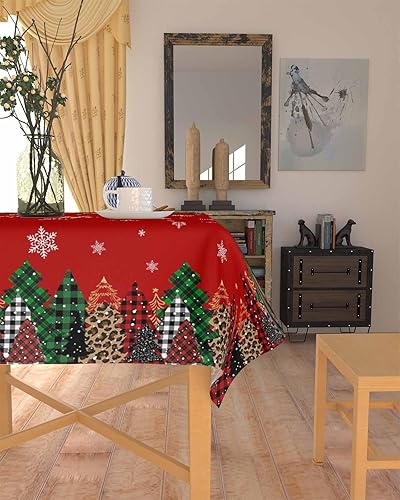 Miniatura 4 de Mantel de Navidad rojo para mesas redondas rectangulares, 60 x 60 pulgadas, mantel lavable con árbol de Navidad, manteles oblongos impermeables para