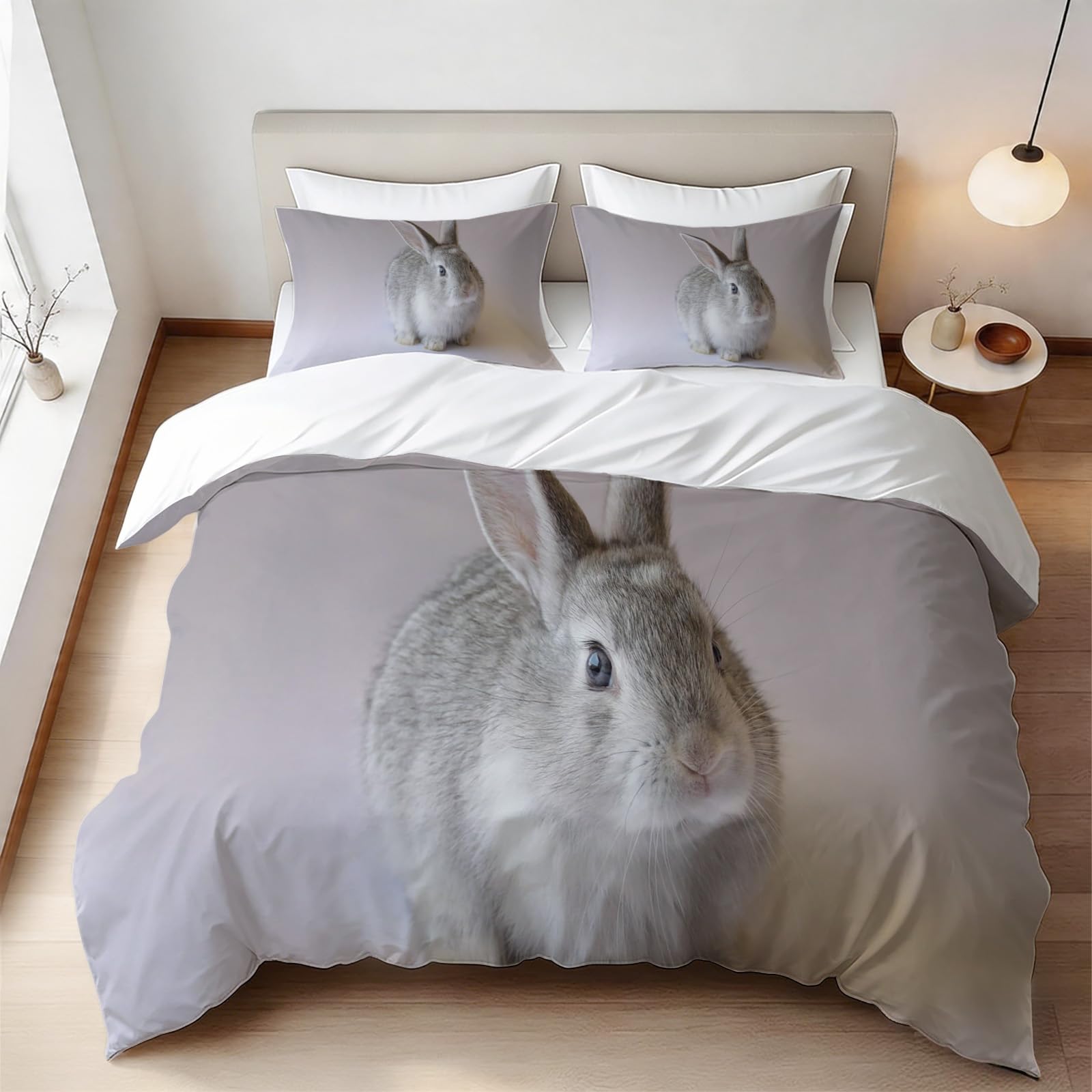 Housse de couette lapin 160x200 cm avec 2 taies d'oreiller en microfibre E/1263