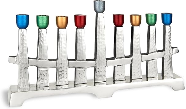 Zion Judaica Modern Aluminum Menorah - Multi Color Anodized Cups Fits Standard Chanukah Candles