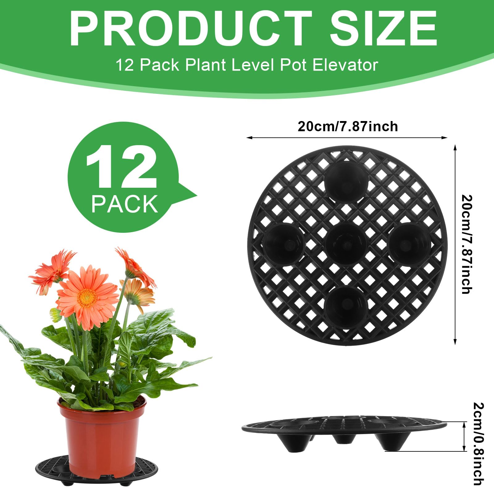 Beautywen 12 Pcs 8 Inch Plant Level Pot Elevator Plant Stand Heavy Duty Plant Stand Black Round Stand Saucer Plant Flower Pot Holder Support Rack for Deck Indoor - Image 2