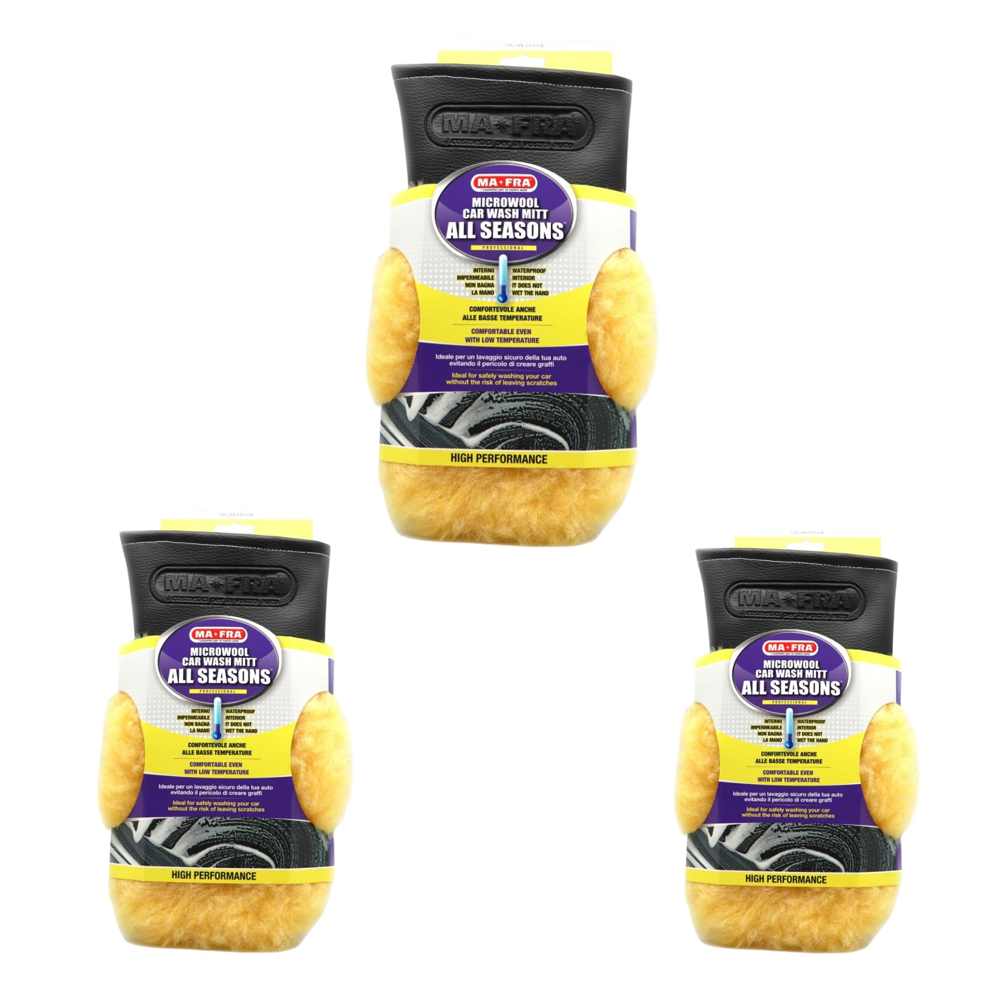 Generico Ma-Fra Guanto Lavaggio Auto Microfibra 3 Pezzi – Guanto in Micro-Lana Impermeabile, Anti Graffi, Super Assorbente, Professionale per Car Detailing – All Seasons - Confezione 3 pezzi