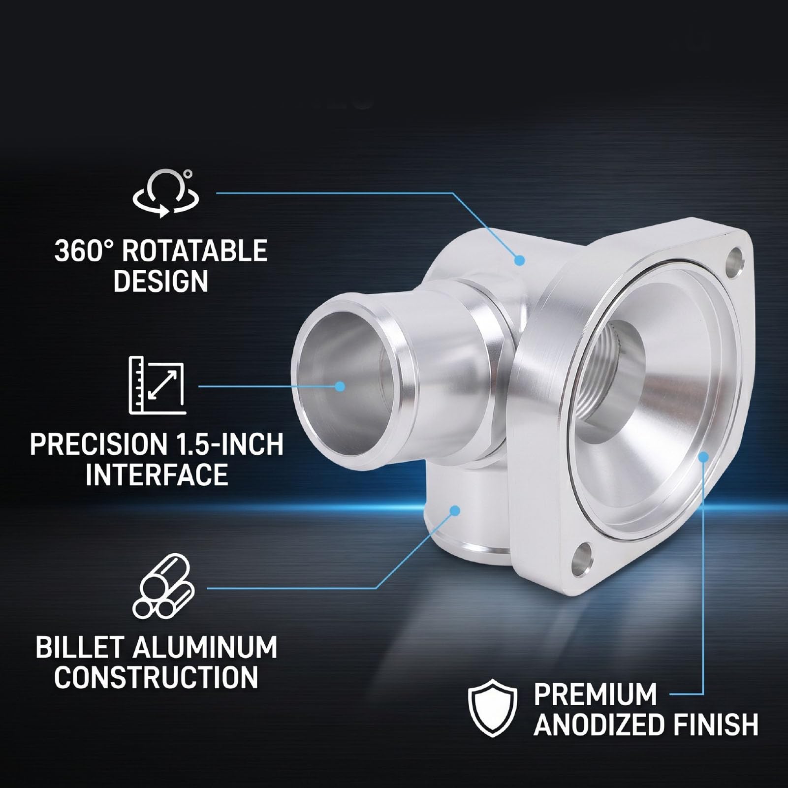 AMONIDA Boîtier de Thermostat à Col D'eau Pivotant en Billette de 1,5 Pouces pour Moteur LS Toutes Années, Finition Argentée en Alliage D'aluminium Durable