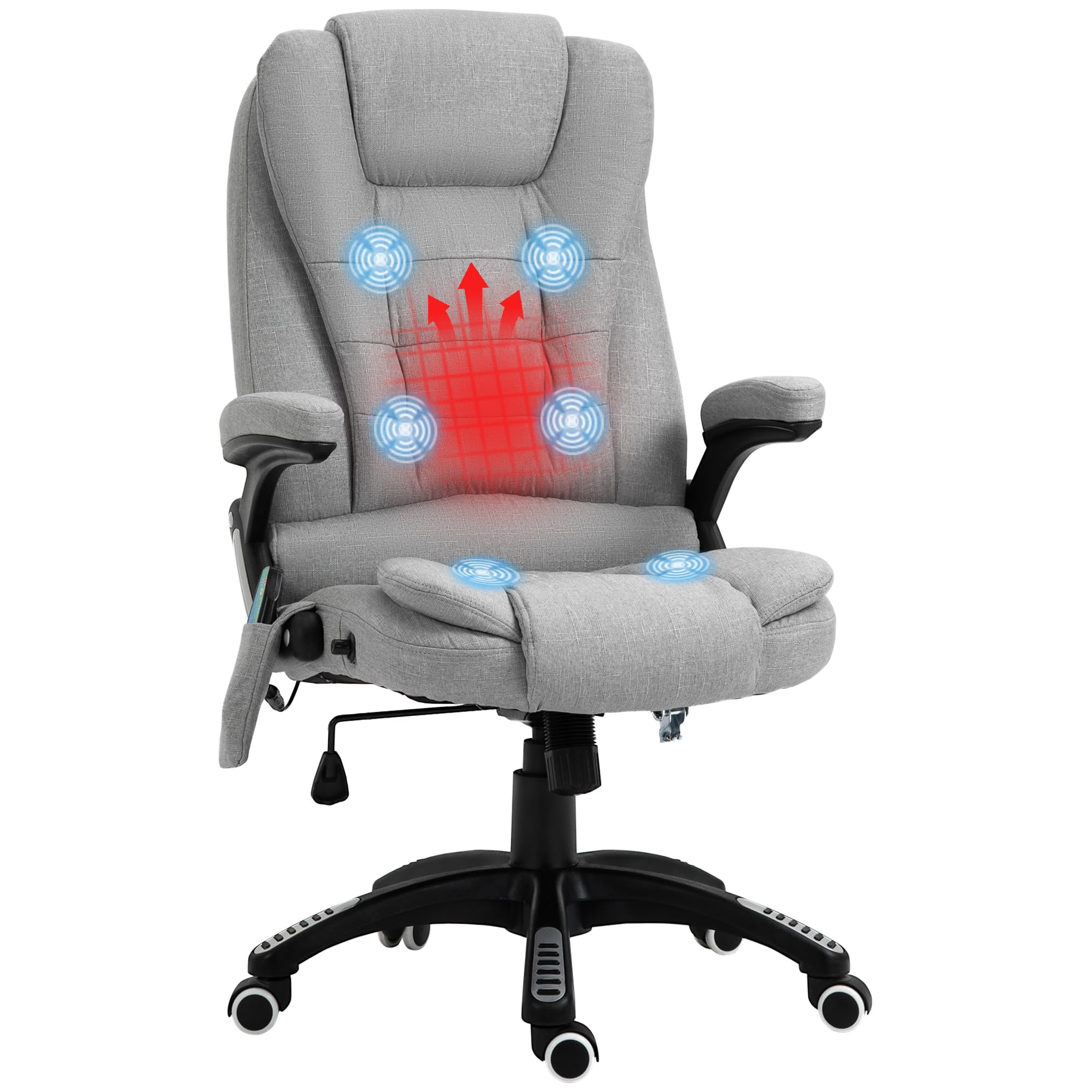 Vinsetto Office Chair, Ergonomic Desk Chair with 6-Point Massage and Back Heated, Linen-Feel Fabric Computer Gaming Chair with Arms, Lumbar Support, Light Grey — image 1