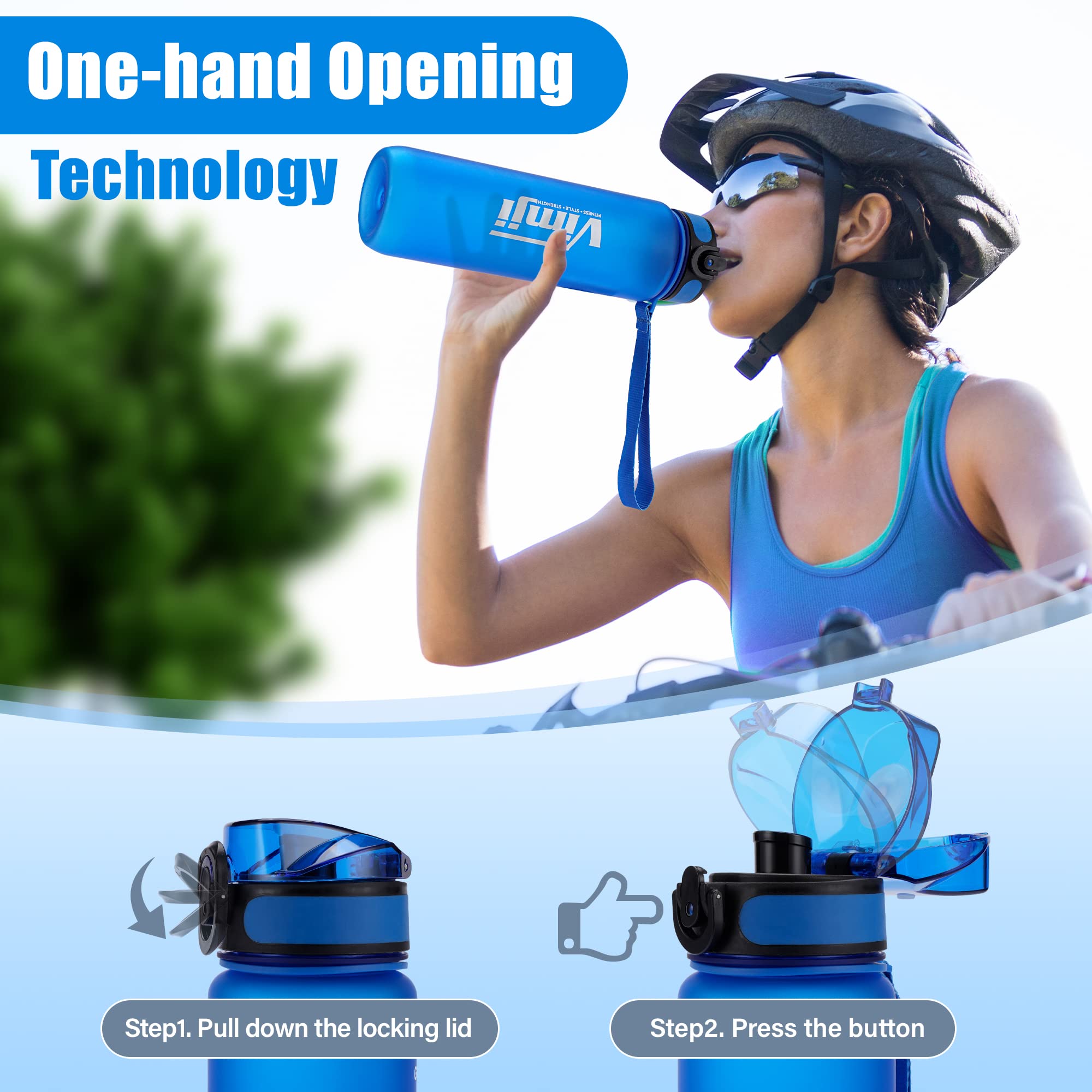 Vimji Sports Water Bottle with Time Markings -1000ml BPA Free Tritan ...