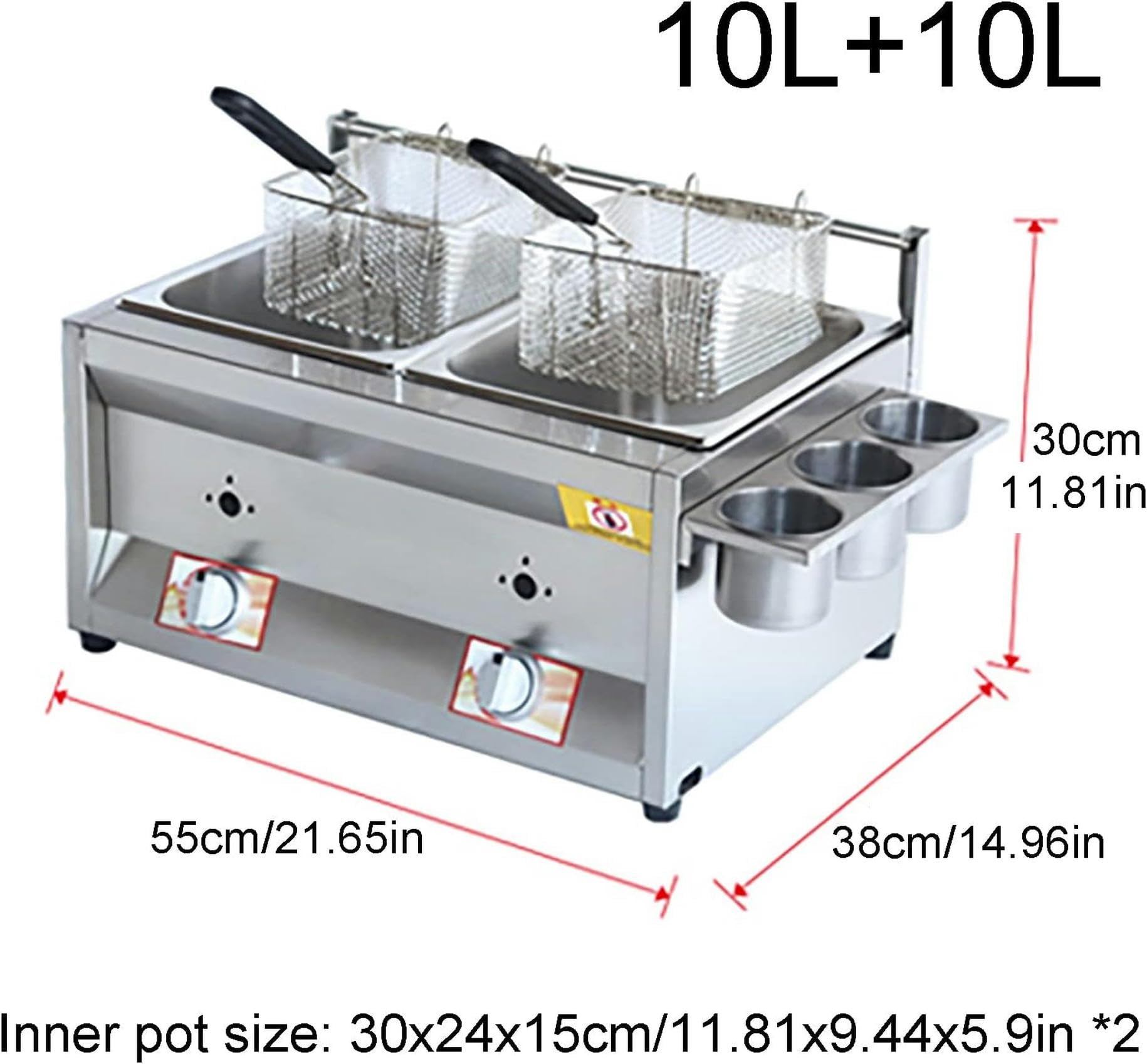 Friggitrice a gas professionale, friggitrice doppia GPL in acciaio inox da 10 l + 10 l, controllo della temperatura indipendente, con 2 cestelli per friggere, per friggitrice a gas da cucina