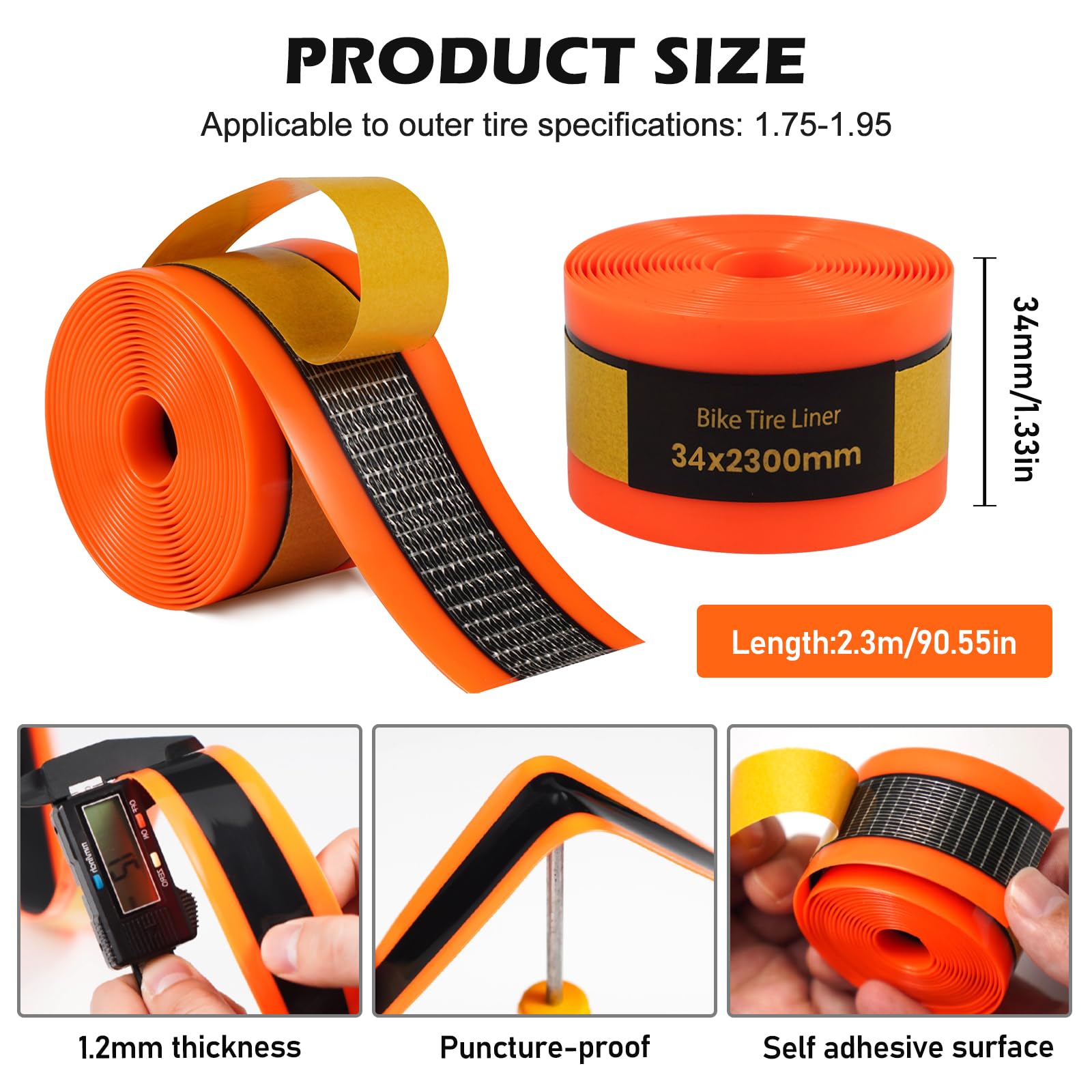 Nastro Antiforatura,2 Rotoli 34x2300MM Fodera Per Pneumatici Per Bicicletta,Protezione Per Pneumatici Bicicletta,Protezione Antiforatura Per Bicicletta Per Ciclismo All'aperto,Mountain Bike