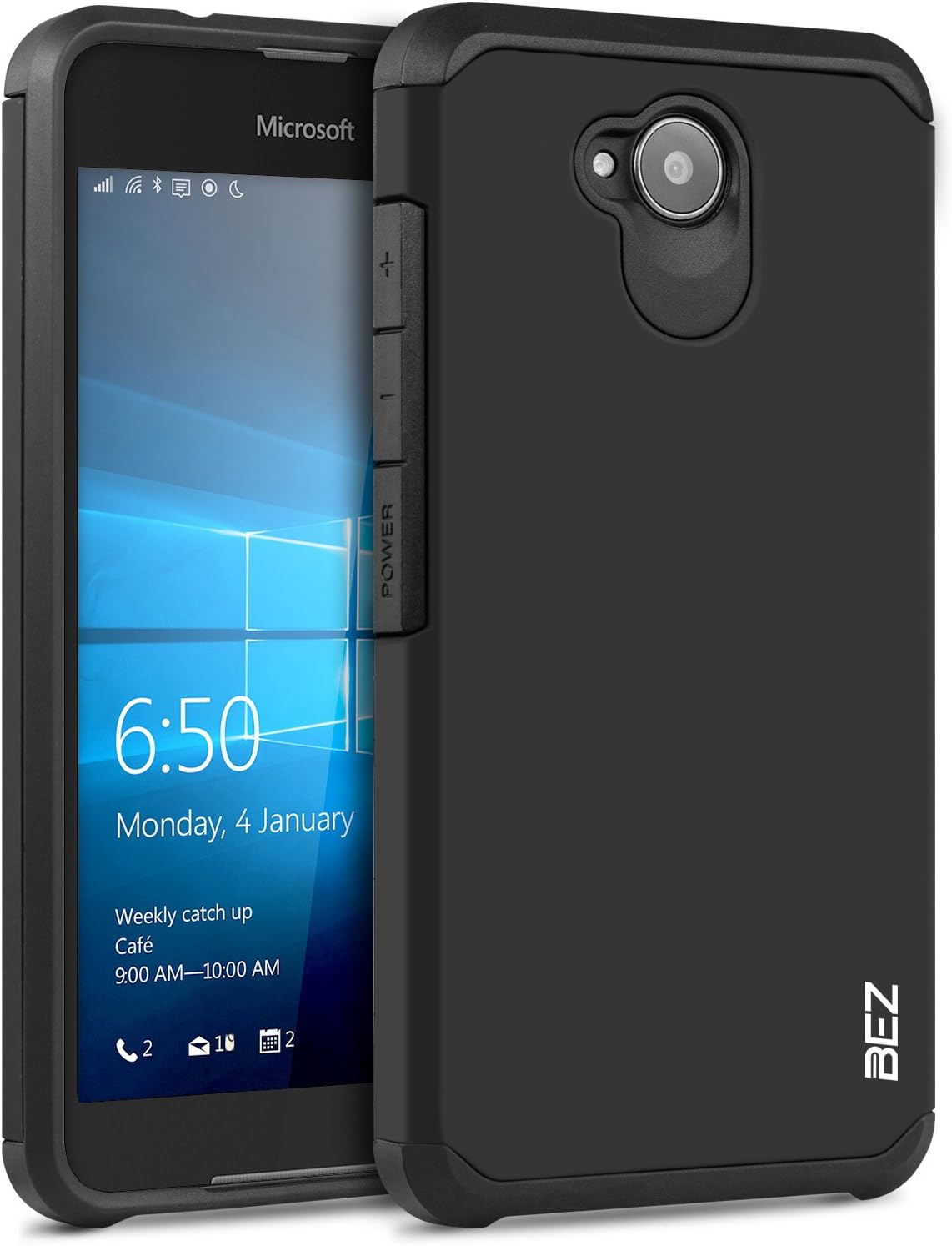 BEZ Case for Microsoft Lumia 650 Case, Shockproof Case Compatible with Microsoft Lumia 650, Shock Absorbing Heavy Duty Dual Layer Tough Cover - Black