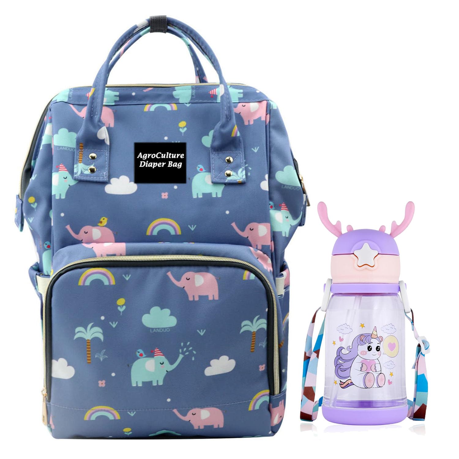 Baby Diaper Bag Kids Travelling Bag with Insulated Bottle Pockets for Toddlers & Infants (Combo of Elephant Bag & Bottle)-image-27