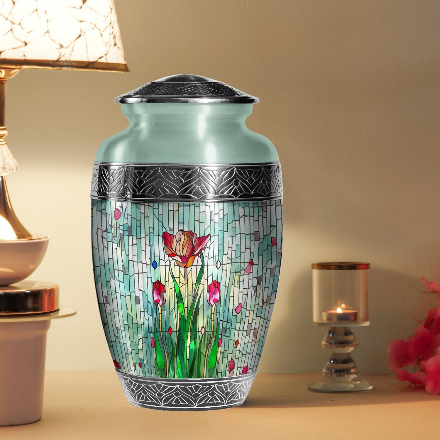 YATHABI Stained Glass urn - Large urns for Human Ashes - Cremation Urns Adult - Ash Urns for Humans - Burial Urns for Human Ashes Adult Male - Urns for Ashes Adult Male-10 Inch