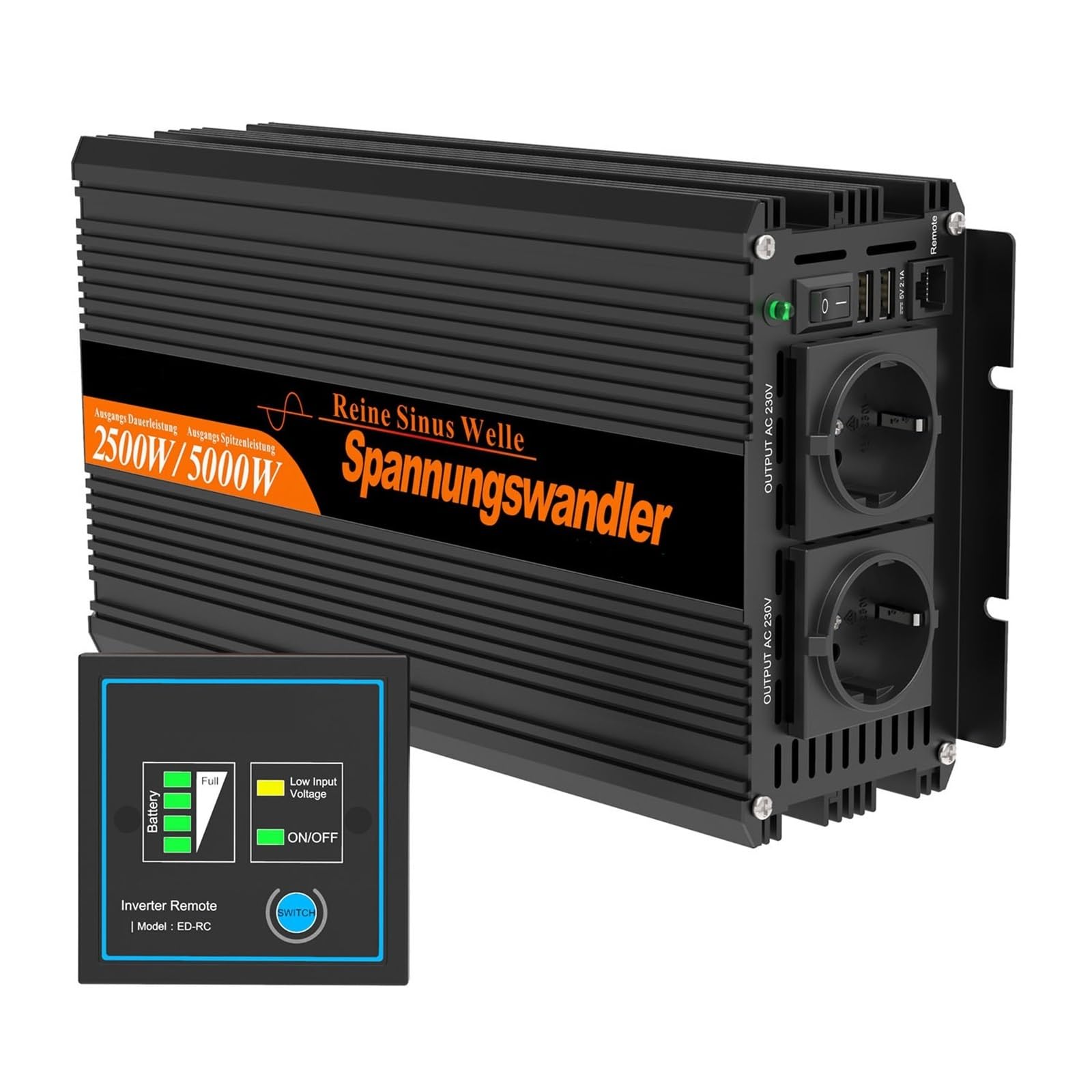 Inverter di Potenza A Onda Sinusoidale Pura da 2500 W DC 12V 24V A Convertitore di Tensione AC off Grid con Telecomando E USB(24V)