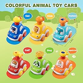 ALASOU 6 PCS Animal Car Toys for 1 2 Year Old Boy|Baby Toys 12-18 Months|1 2 Year Old Boy Christmas Birthday Gifts for Infant Kids|Cars for Toddlers 1-3|Stocking Stuffers for Kids