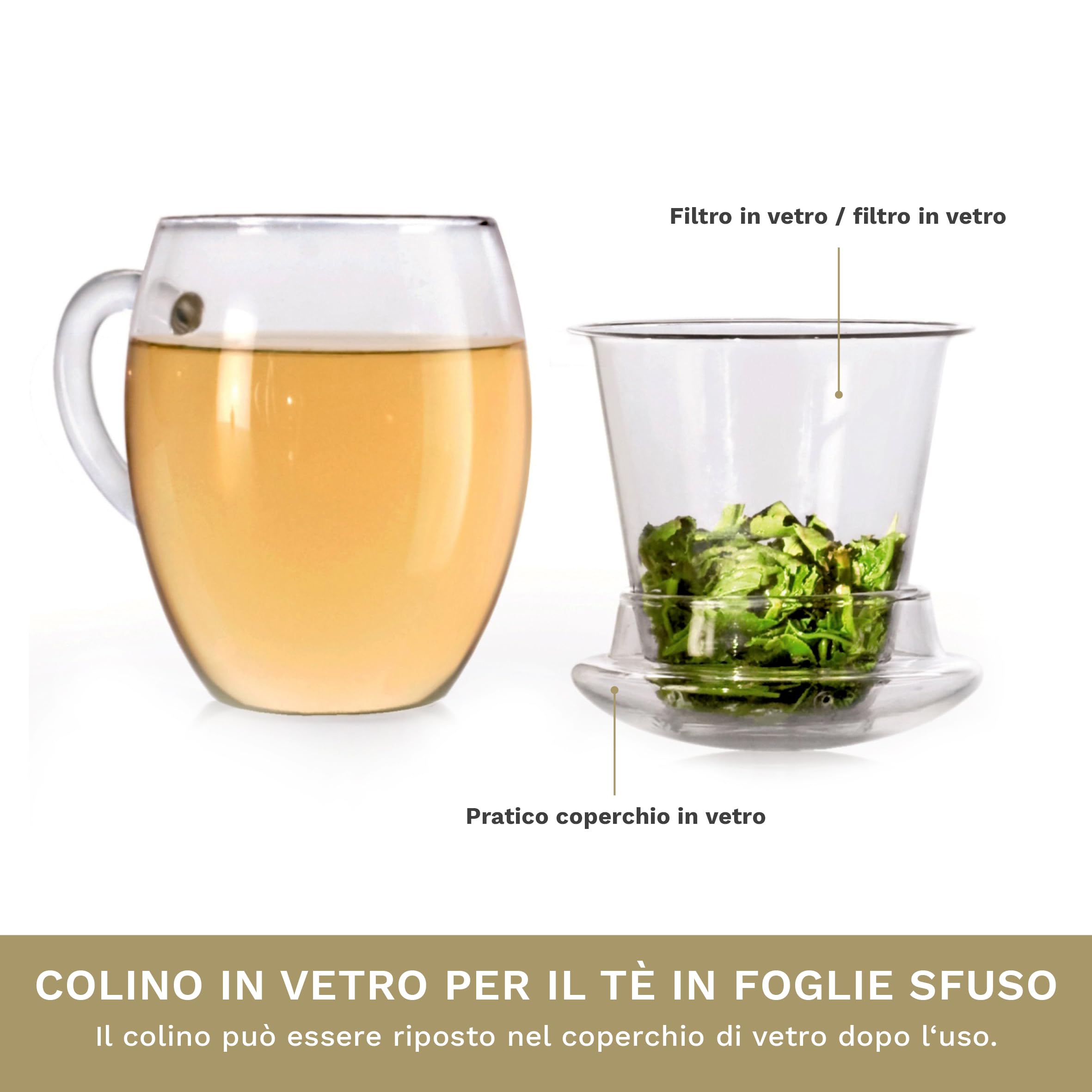 Creano Bicchiere da tè Tutto in uno, grande tazza da tè con colino e coperchio in vetro, 400 ml Una teiera ideale trasparente 1 pezzo (confezione da 1)