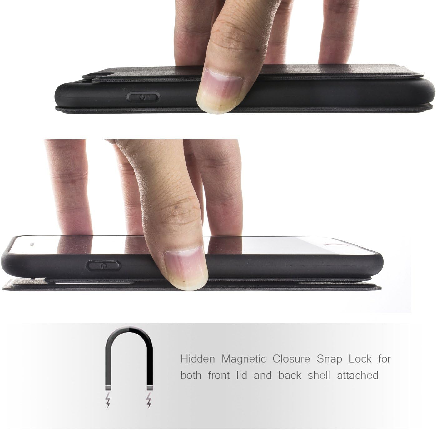 Nouske Swipe Case for iPhone 7 Plus iPhone 8 Plus with Stand/Window View/Magnetic Closing/TPU Bumper/Flip Full Cover Black