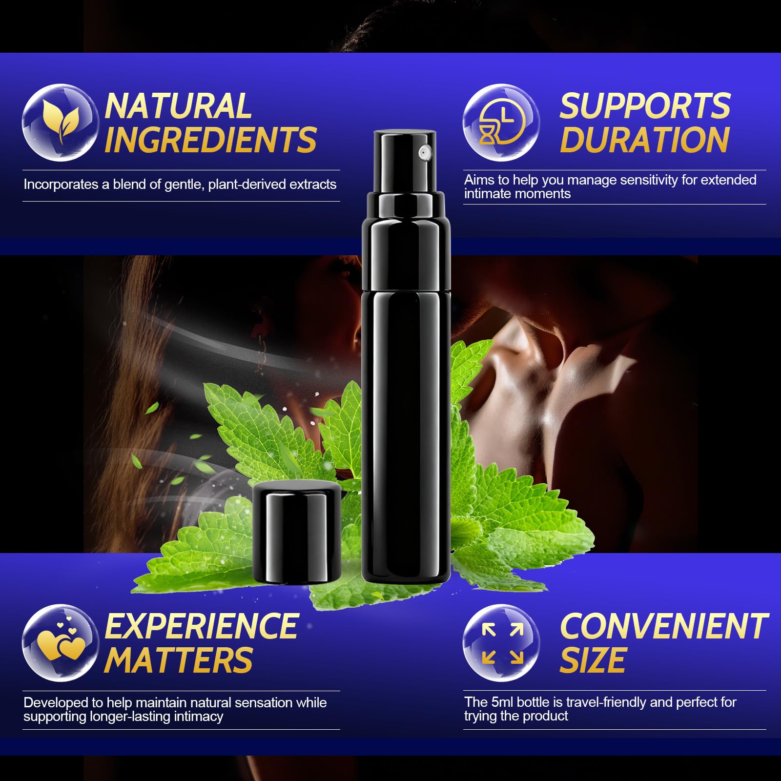 Spray Retardante para Hombre - Alarga la Duración, Sensación Natural - Con Extractos Botánicos, Sin Adormecer - Para Uso Externo - 5 ml