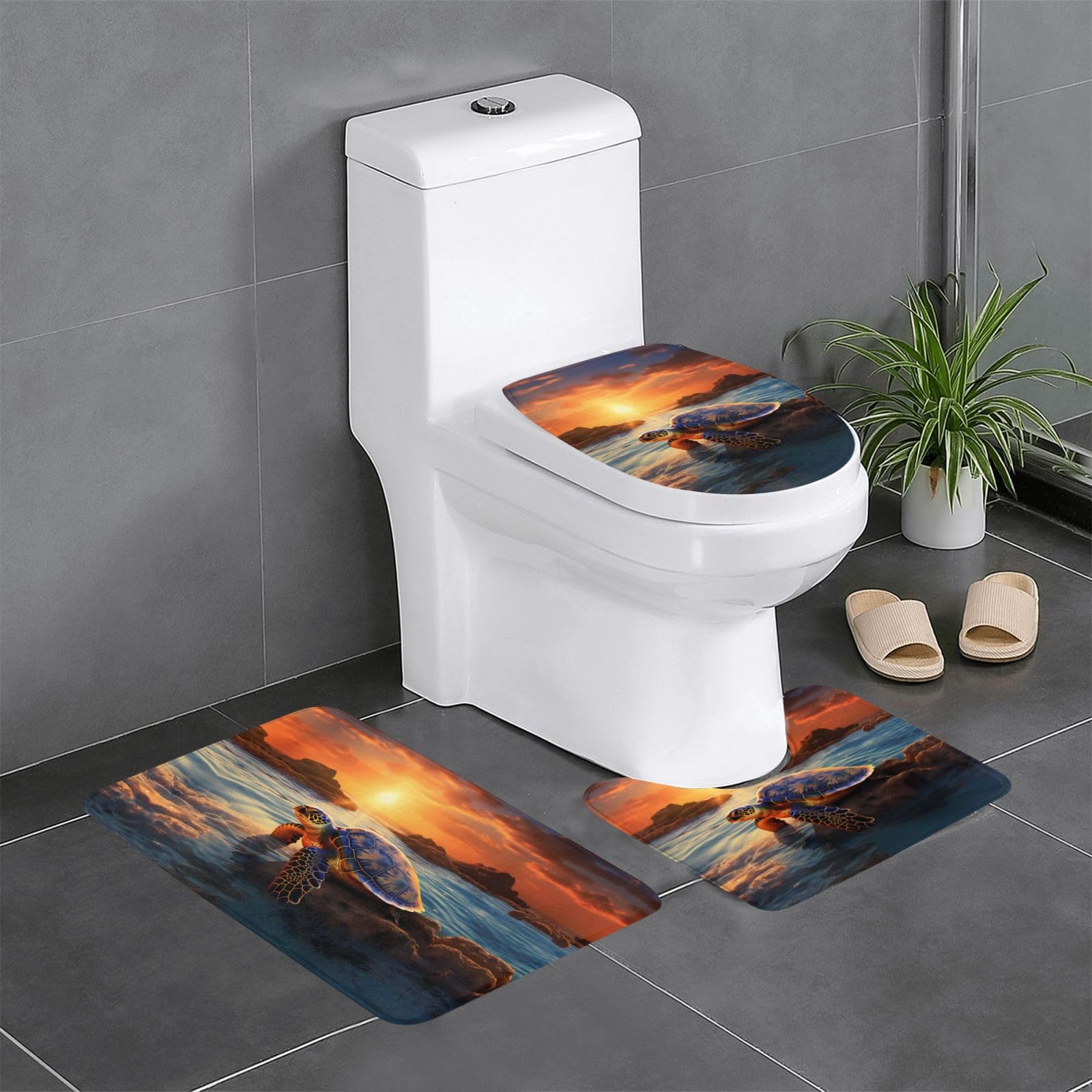 Tapis de salle de bain tortue de mer lot de 3 avec contour et tapis rectangulaire