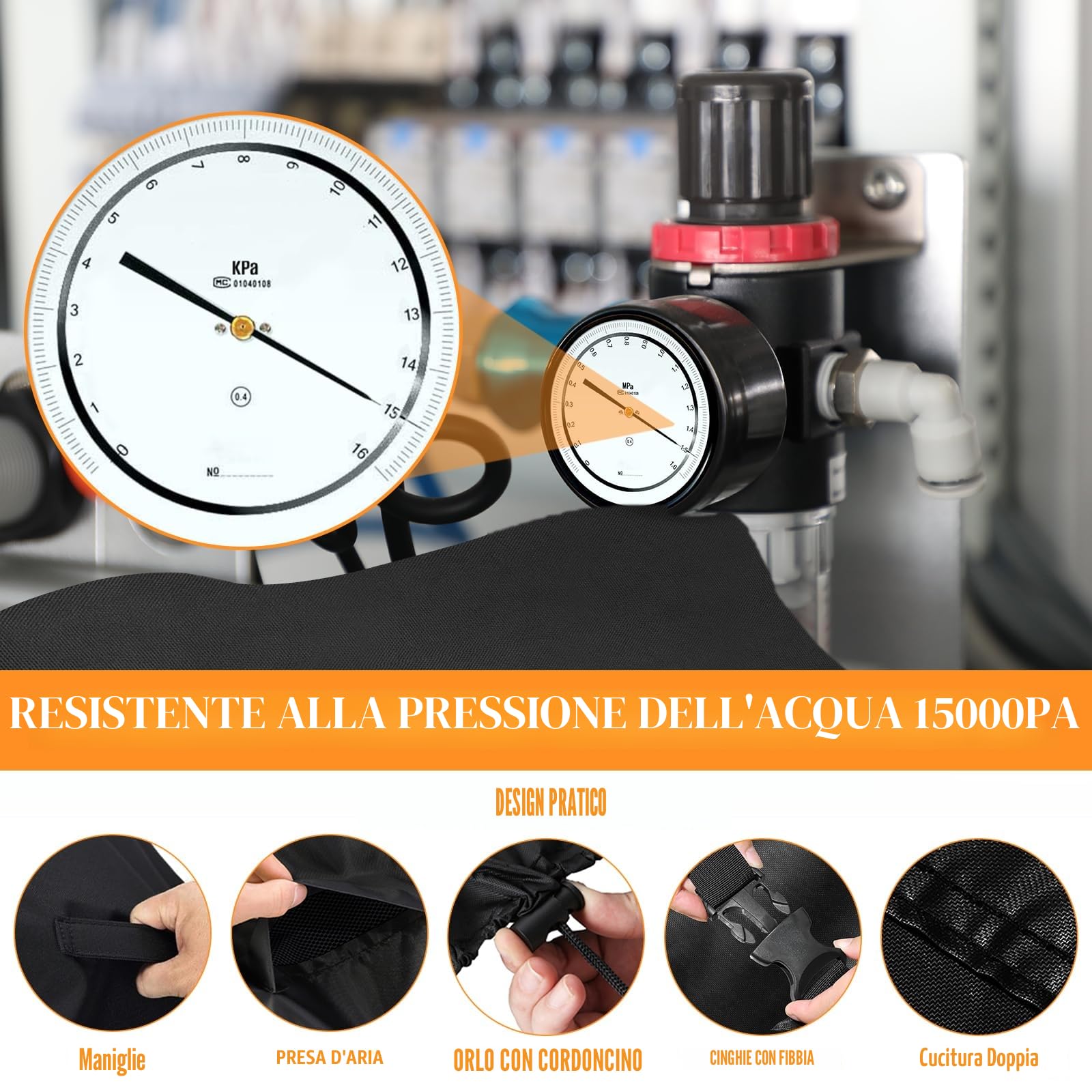 Copertura per mobili da giardino impermeabile 4 pezzi set veranda esterna (Nero)