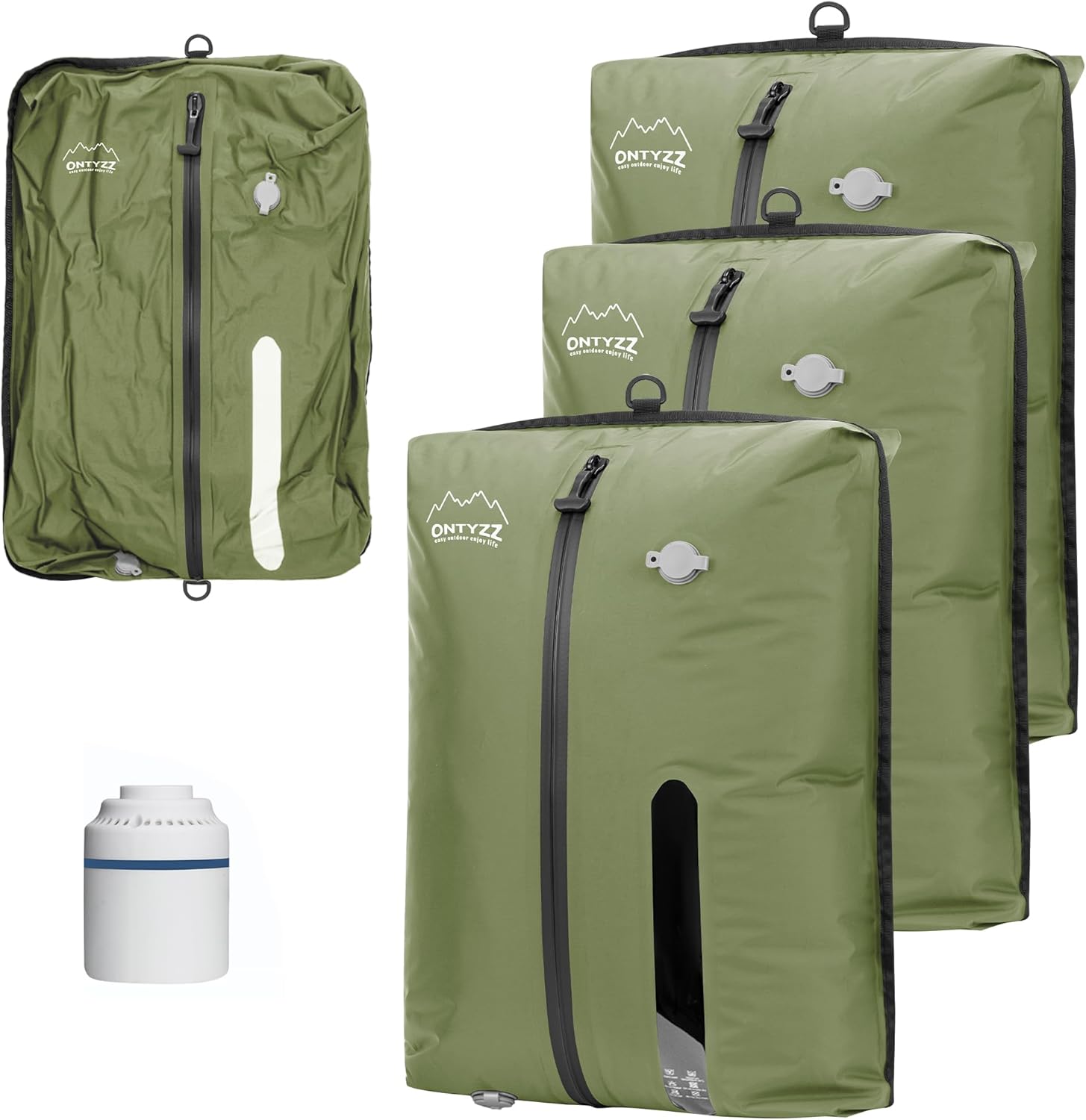 ONTYZZ Vacuum Bags for Travel, Reusable Vacuum Compression Bag, Recycled IPX8 Waterproof Space Saver Bag for Luggage/Camping/Home Storage (2 Pack with Air Pump-Grey)