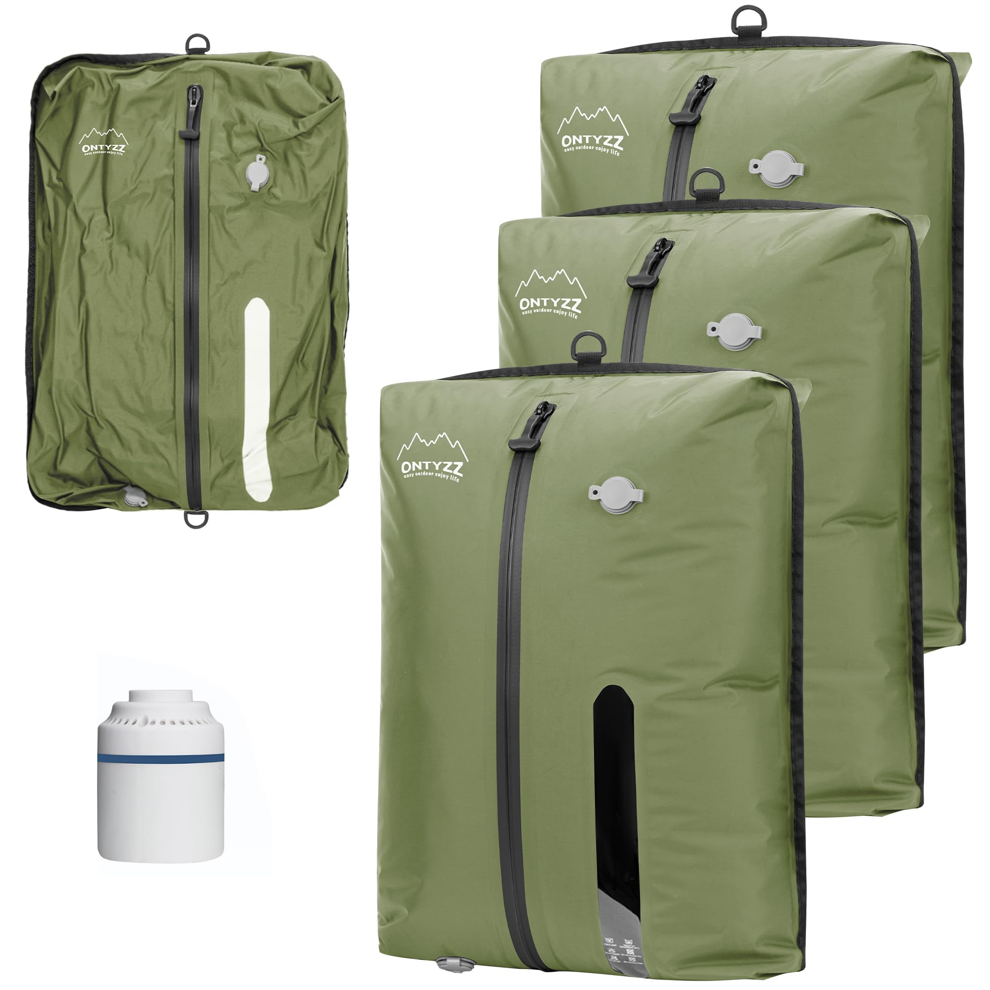 Vakuumbeutel für Kleidung Wiederverwendbar TPU Vakuumierbeutel mit Luftdichtem Ventil Reise Nylon Organizer mit Wasserdichtem Reißverschluss Luftdichte Packwürfel für Koffer Rucksack(3 Stk +1 Pumpe)