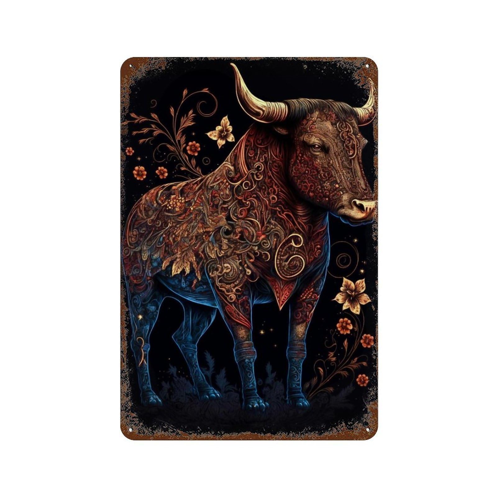 Golden Bull Decorative Art Distressed Metal Wall Sign 11.8"x7.9", Shabby Chic Decor for Garage, Pub Or Kitchen