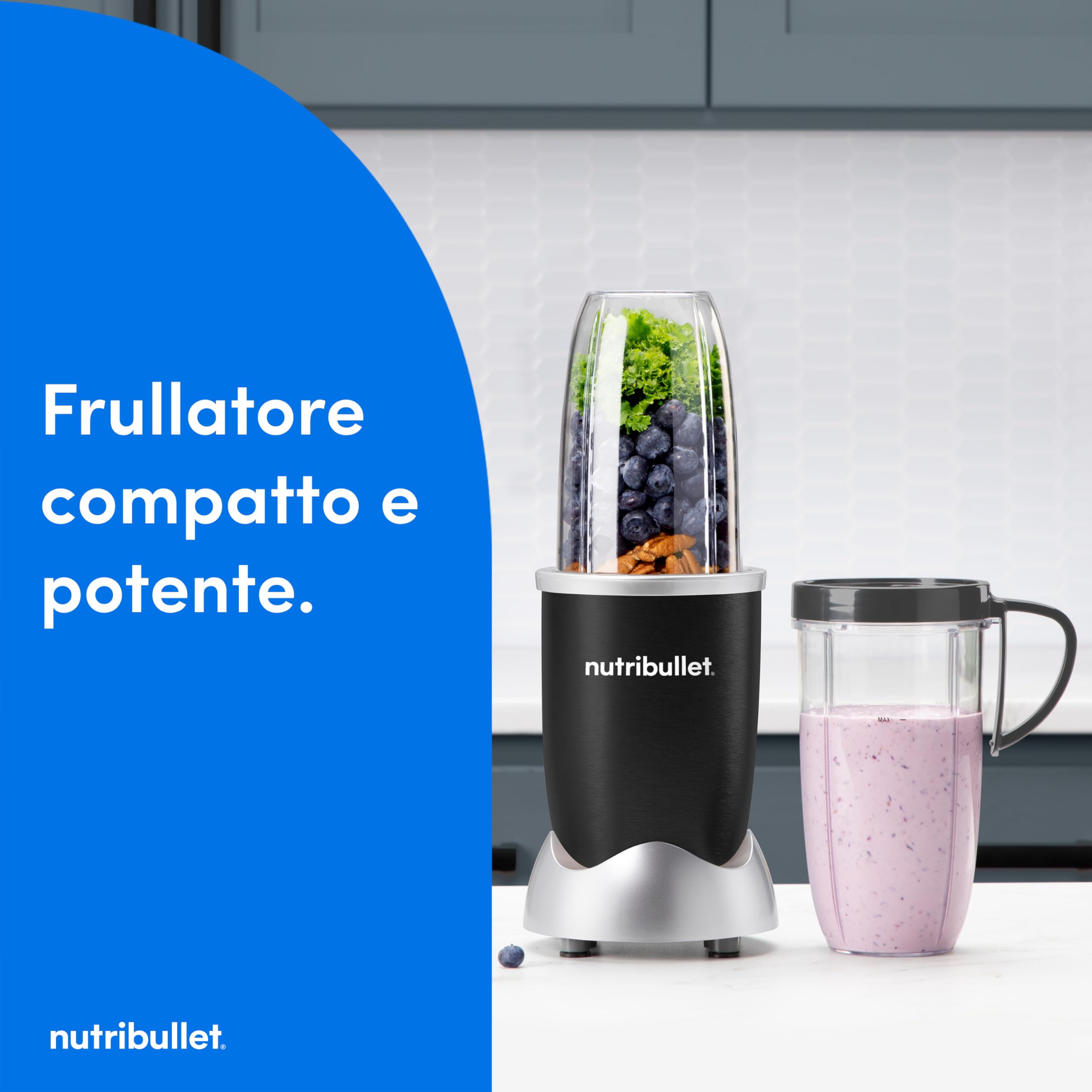 nutribullet Original 600, Frullatore Elettrico, Tritatutto, Frullatore Smoothie, Frullatore Tritatutto Multifunzione, Potenza 600 Watt, nero, NB603B