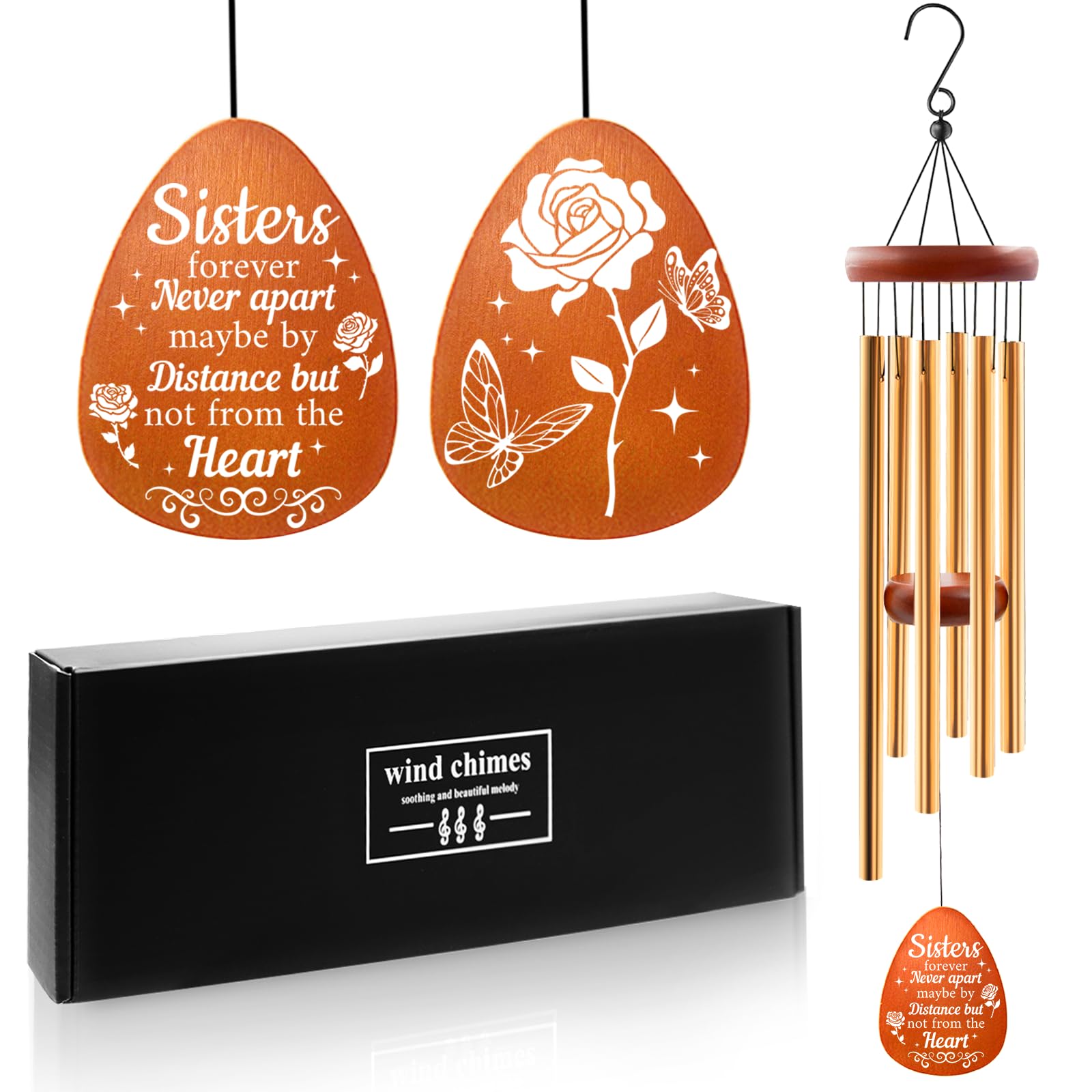 Wazzio Sister Gifts, Sister Birthday Gifts for Wind Chimes, Bestie Gift for Women Friend BFF, Thoughtful Sisters Gift from Sisters Brother Friend, 25"