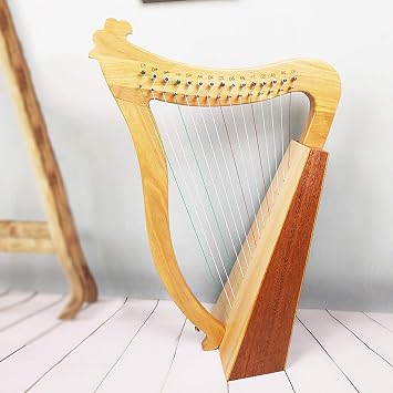 Wooden Harp, Portable Irish Harp, Mini Harp, Mahogany String Instrument with Tuning Lever, Bag for Music Lovers, 15Strings
