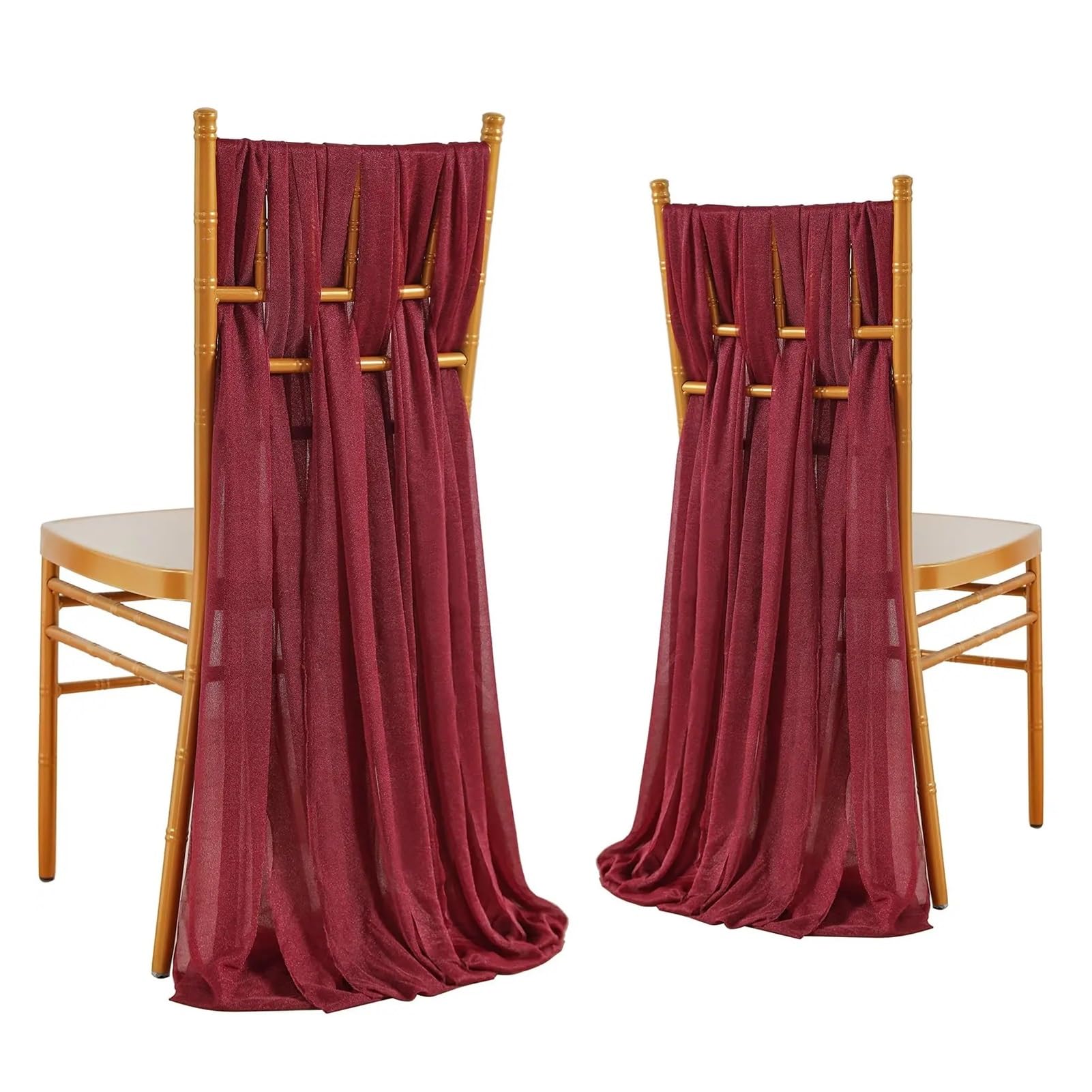 LVCHAO 12PCS Like Chiffon Chair Sashes Wedding Decoration 17x250cm for Aisle Decorations Party Banquet Event For Banquets and Parties(Burgundy)