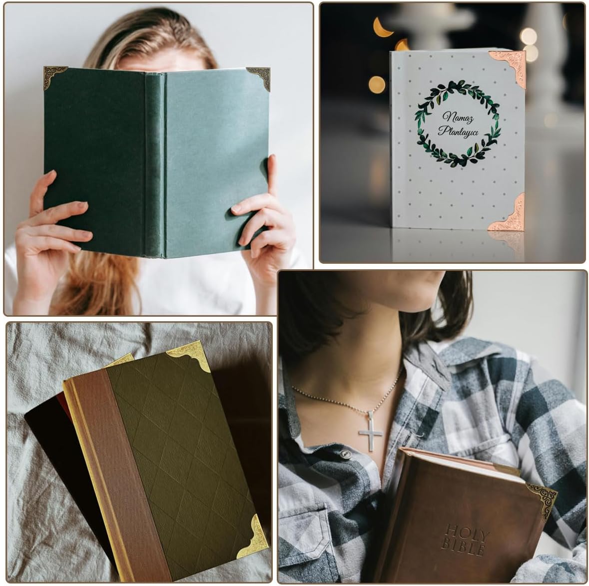 80PCS Book Corner Protectors Metal,Retro Book Corner Protectors，4 Colors，Used for Corner Protectors Decoration of Scrapbook, Photo Album, Notebook, Folder (with Storage Box)