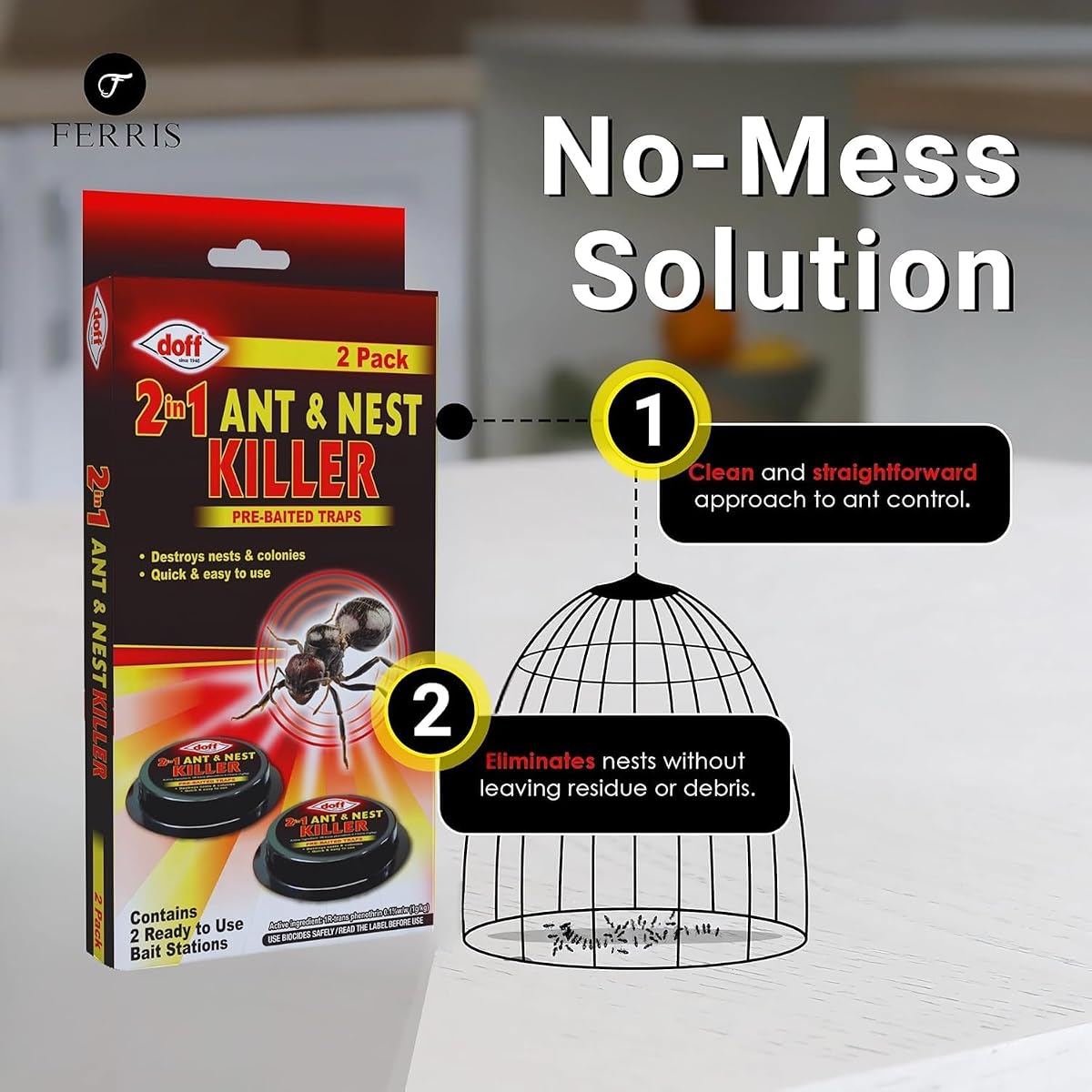 FERRIS | 2pk Ant Killer Bait Station Destroys Ants and their Nests | Ant Traps used Indoors, Kills Ant Colonies Use at Home & Garden | Strongest Control System - Clean and Easy to Use, Creates No Mess — view 5