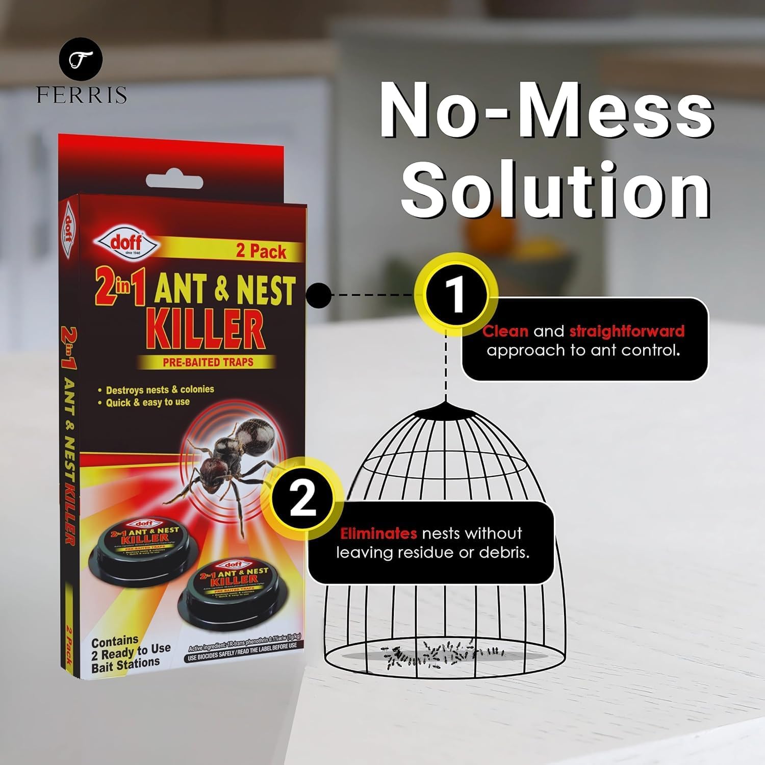 FERRIS | 2pk Ant Killer Bait Station Destroys Ants and their Nests | Ant Traps used Indoors, Kills Ant Colonies Use at Home & Garden | Strongest Control System - Clean and Easy to Use, Creates No Mess — image 6