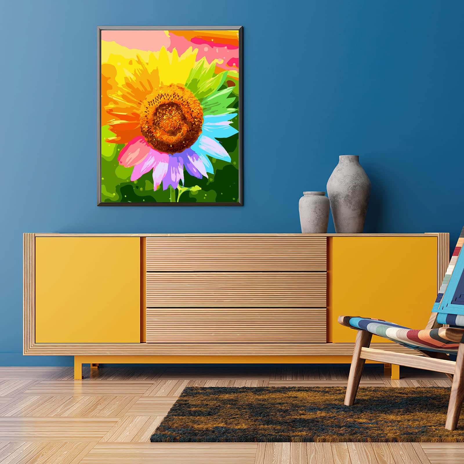 gelrovaled Dipingi con i Numeri per Adulti, Kit di Pittura acrilica Fai-da-Te per Adulti Principianti Facile su Tela, Decora la casa Regalo,con Vernici e pennelli, Colorful Sunflower,40 x 50cm