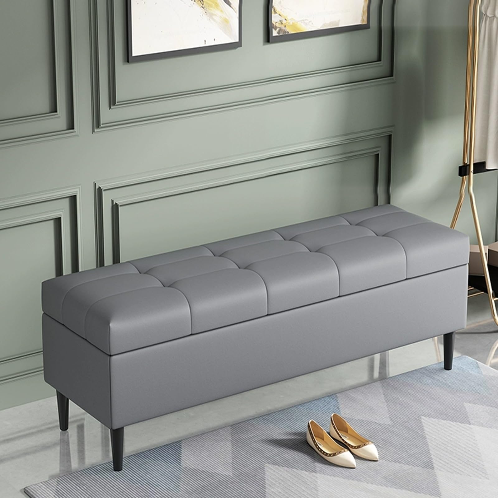 Banco moderno con zapatero tapizado de diseño exclusivo para interiores
