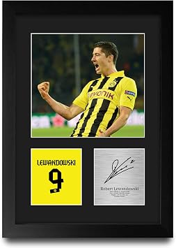 HWC Trading Robert Lewandowski Borussia Dortmund Gifts Printed Signed Autograph Photo for Football Pendants and Fans - A4 Portrait Framed