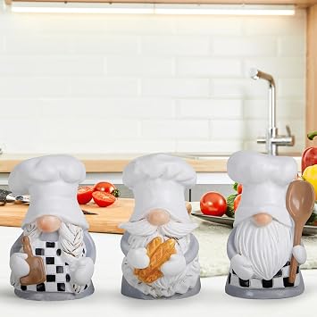 Hodao Chef Gnome Figurines, Kitchen Decor and Baker Gifts, Set of 3