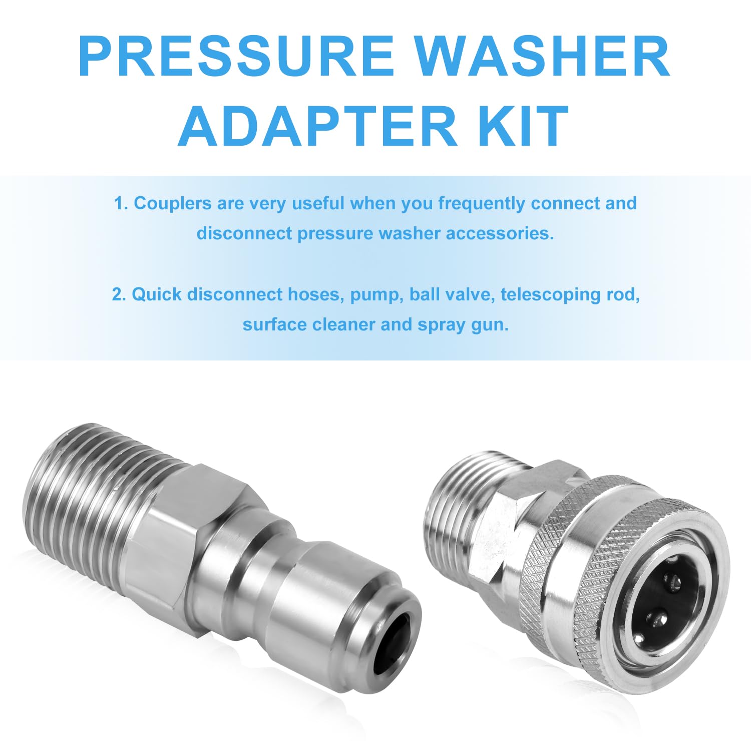 NQEUEPN 8pz Adattatori Idropulitrice Connessione Rapida, NPT 1/4" Raccordi per Idropulitrice Filettatura Maschio e Femmina Set Adattatori Idropulitrice Acciaio Inossidabile per Pompe Tubi da Giardino