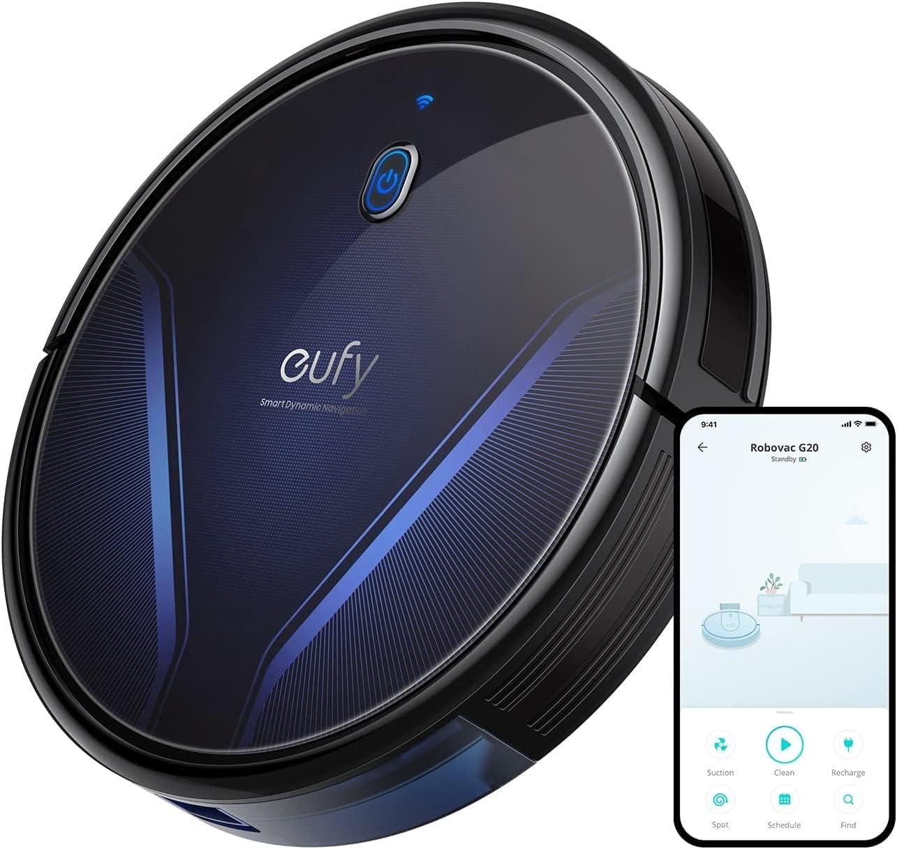eufy by Anker, RoboVac G20, Robot Vacuum, Dynamic Navigation, 2500 Pa Strong Suction, Ultra-Slim, App, Voice Control, Compatible with Alexa, Ideal for Hard Floors and Pet Hair -