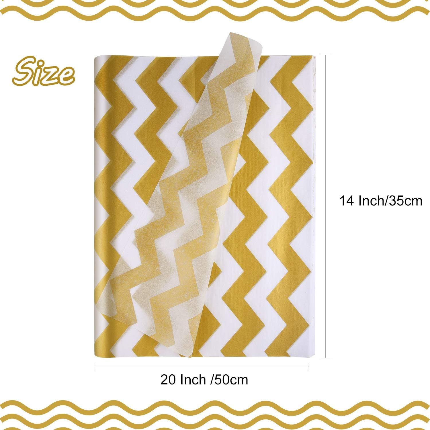 MIAHART 60 Pcs Gold White Tissue Paper Bulk 3 Style Decorative Metallic Wrapping Paper for Gift Bags Birthday Christmas Party Decoration, DIY Arts Crafts Gold Dot Wave Design Patterned(60 Sheet) : Health & Household