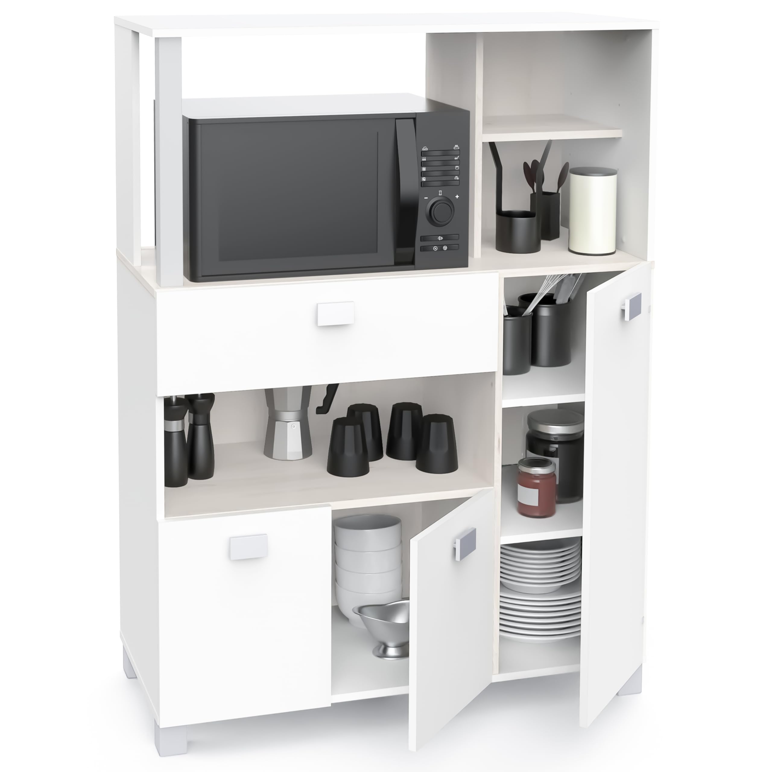 habeig Küchenschrank, Küchenregal, Küchenmöbel, Mikrowellenschrank, Singelküche, Buffetschrank, weiß, Küche, 43kg! schwer, 146