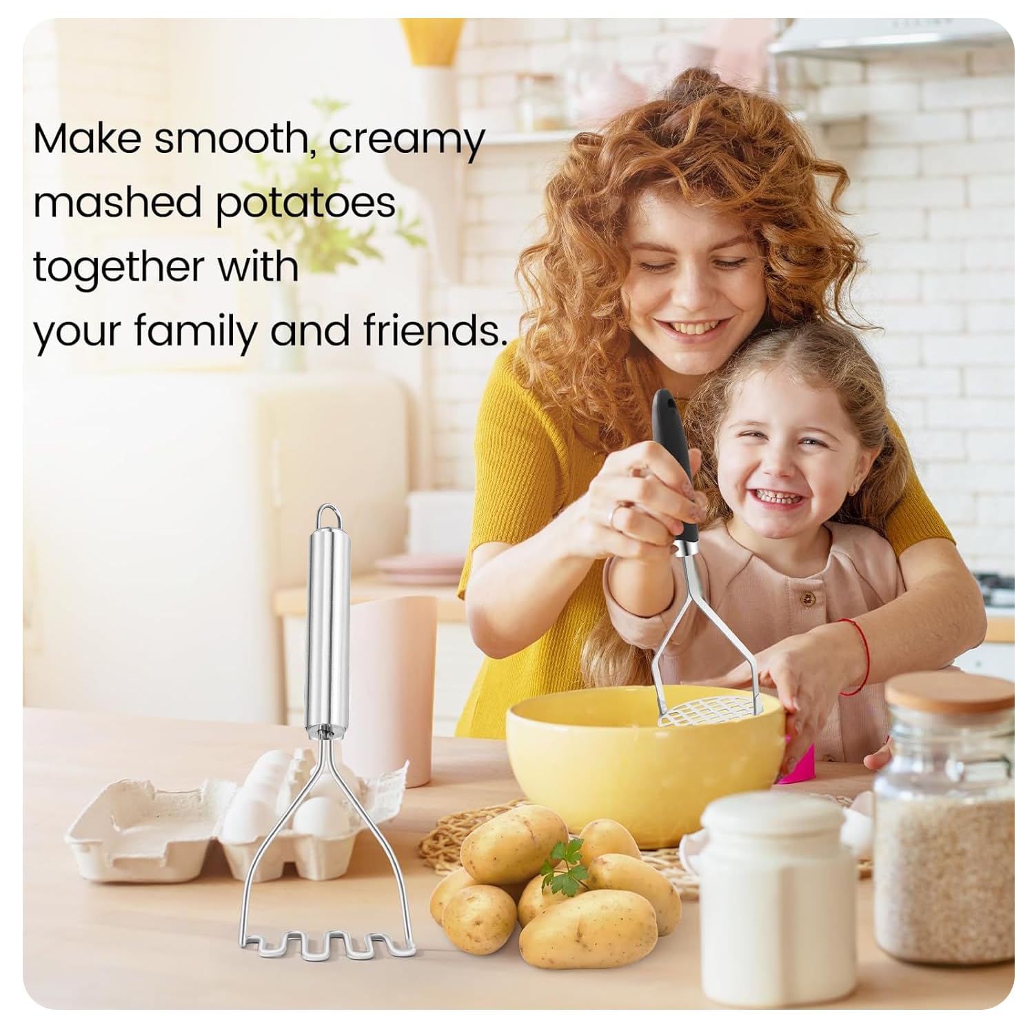 YUNYU 2 machacadores de patatas de acero inoxidable, herramienta de cocina multiusos para verduras, frutas y alimentos para bebés, diseño resistente y agarre ergonómico